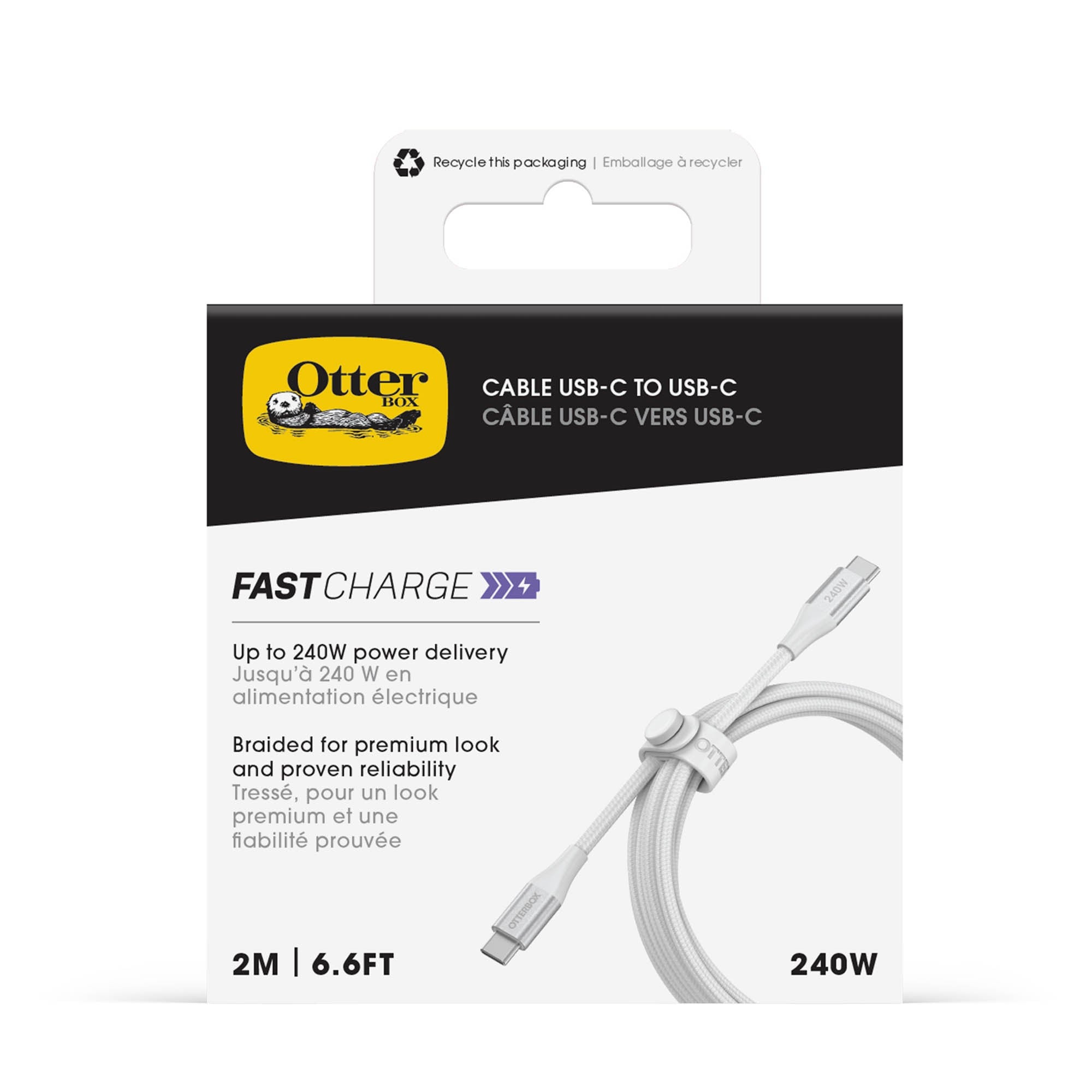 OtterBox 200cm USB-C-C 240W Charge and Sync Cable - White - 15-15823
