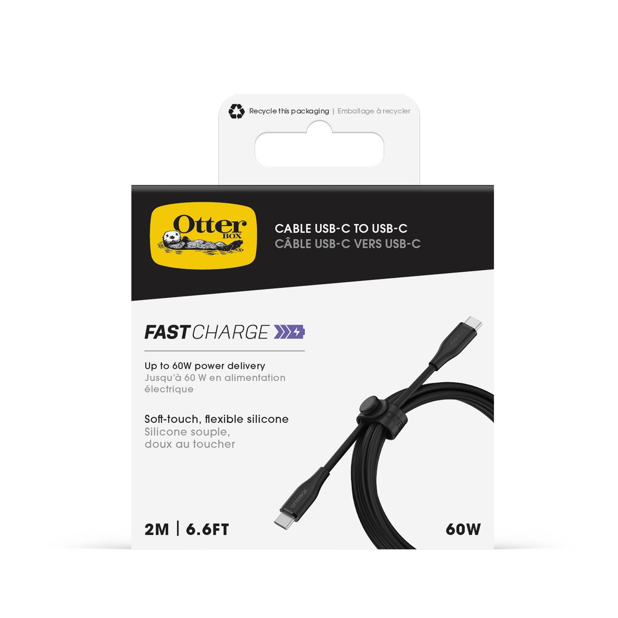 OtterBox 200cm USB-C-C 60W Charge and Sync Cable - Black - 15-15824