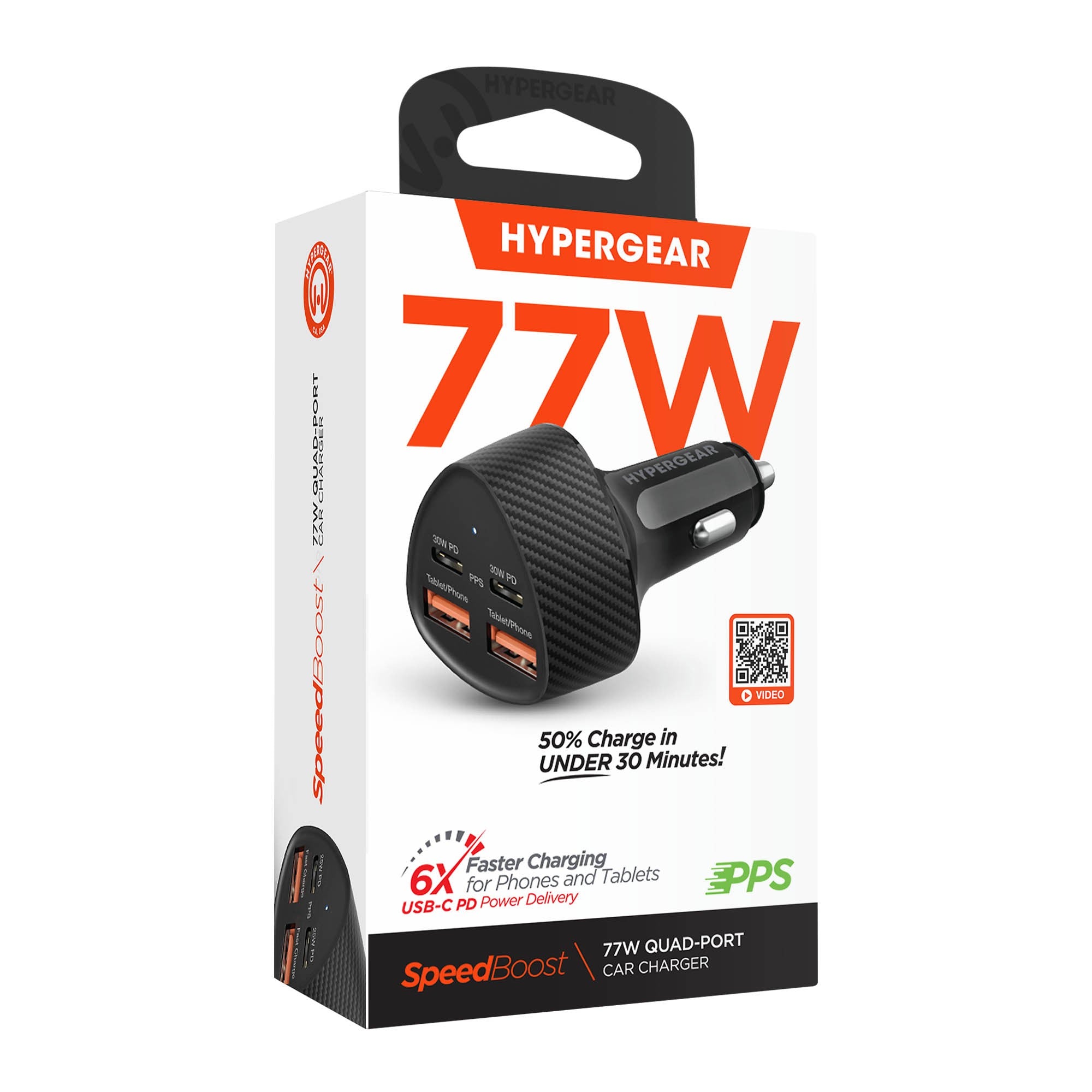 HyperGear SpeedBoost 77W Dual USB-C + Dual USB-A CLA Fast Charge Car Charger - Black - 15-15873