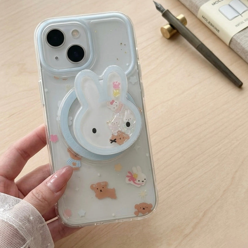 iPhone Light Blue Bunny Magsafe Case with Popgrip
