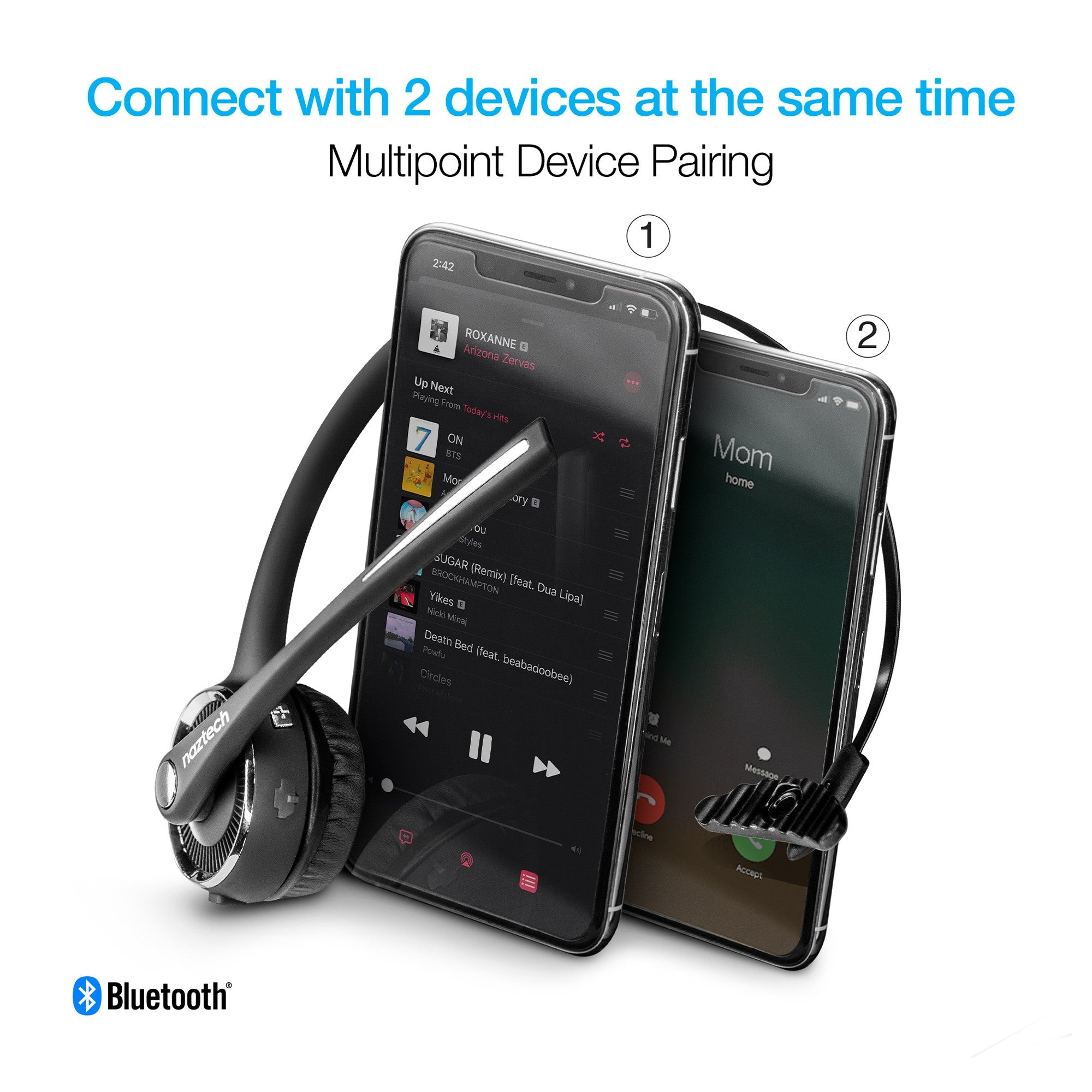 Naztech Black N980 BT Bluetooth Over-the-Head Boom Headset w/Base - 15-07268