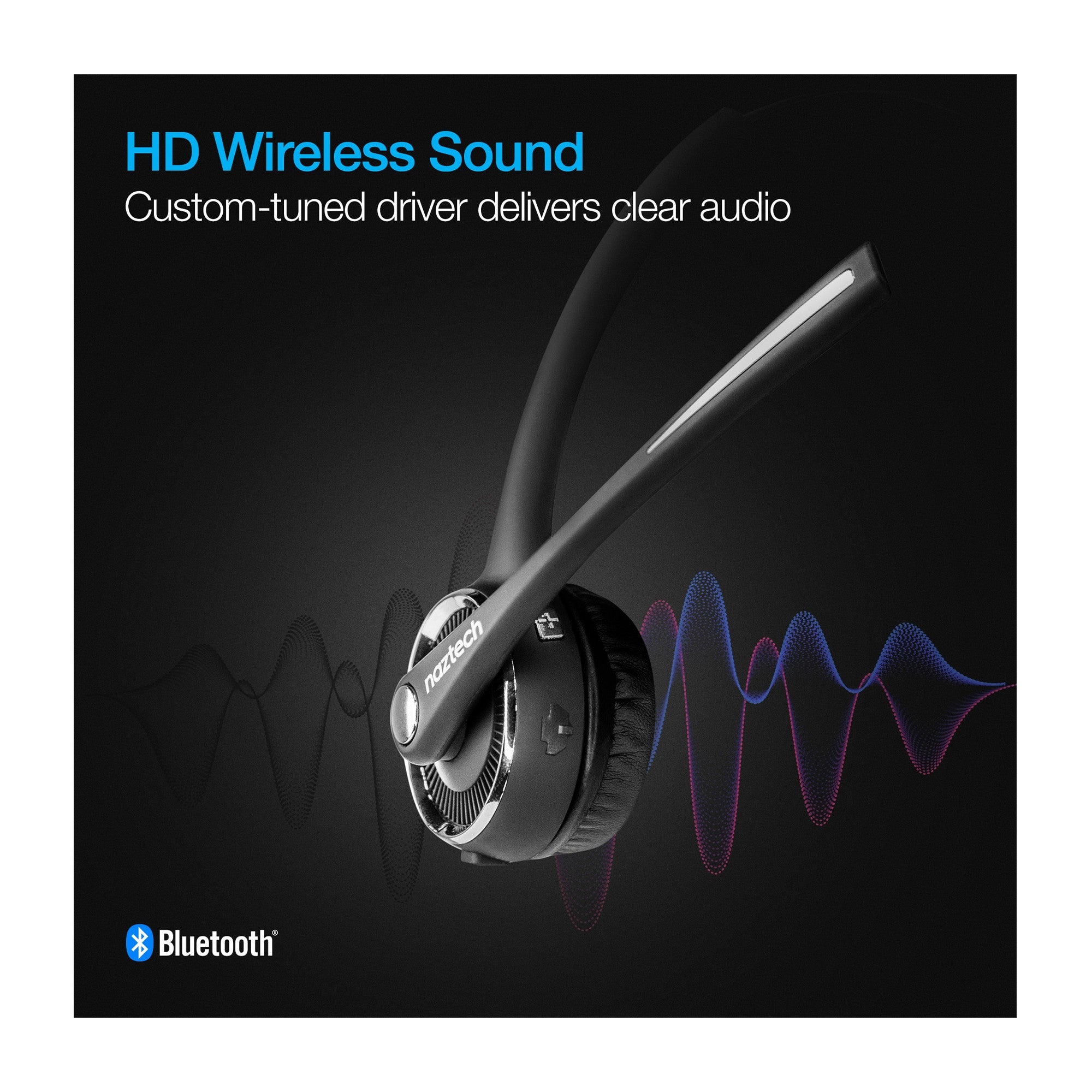 Naztech Black N980 BT Bluetooth Over-the-Head Boom Headset w/Base - 15-07268