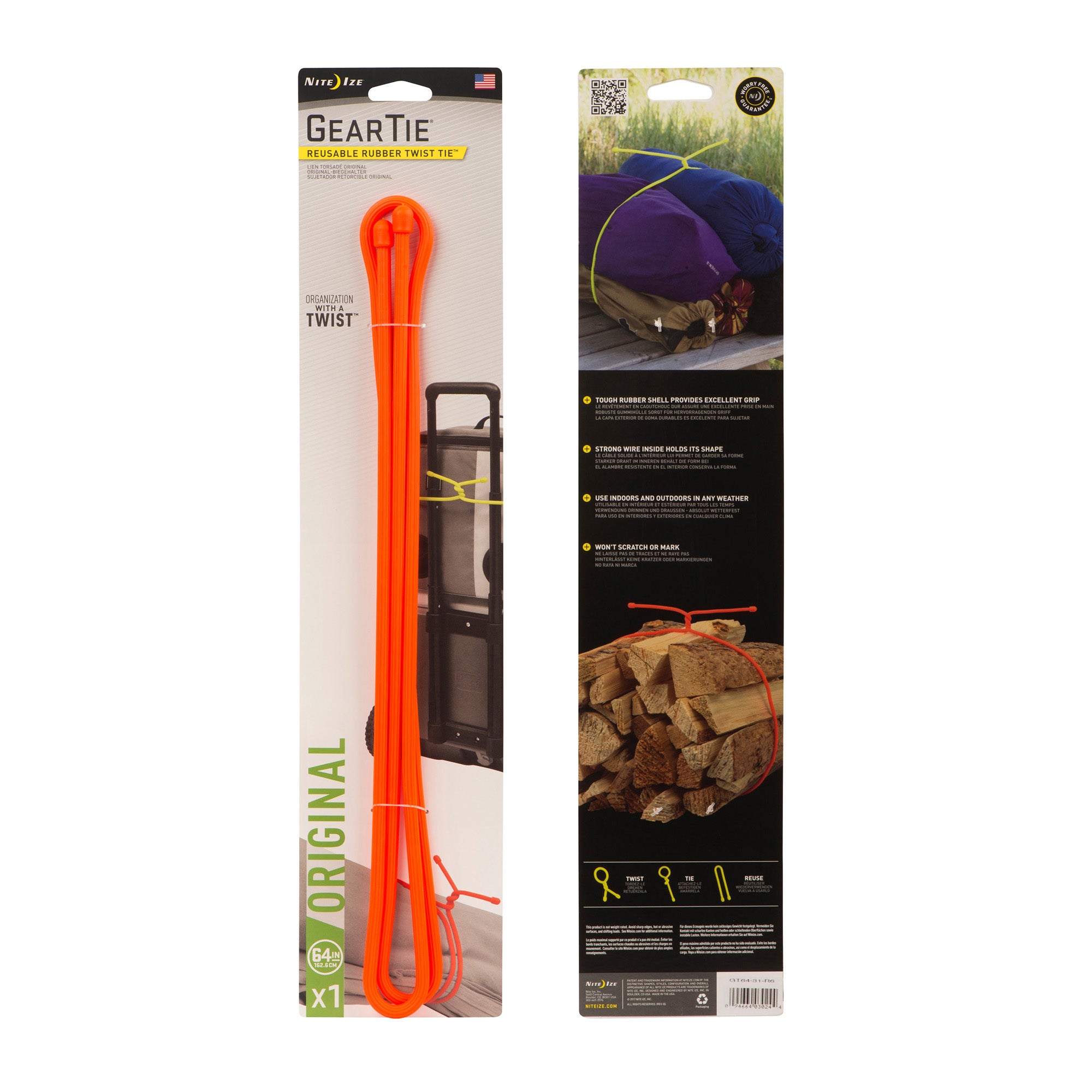 Nite Ize Gear Tie Bright Orange Reusable Rubber Twist Tie 64 in. - 15-08113