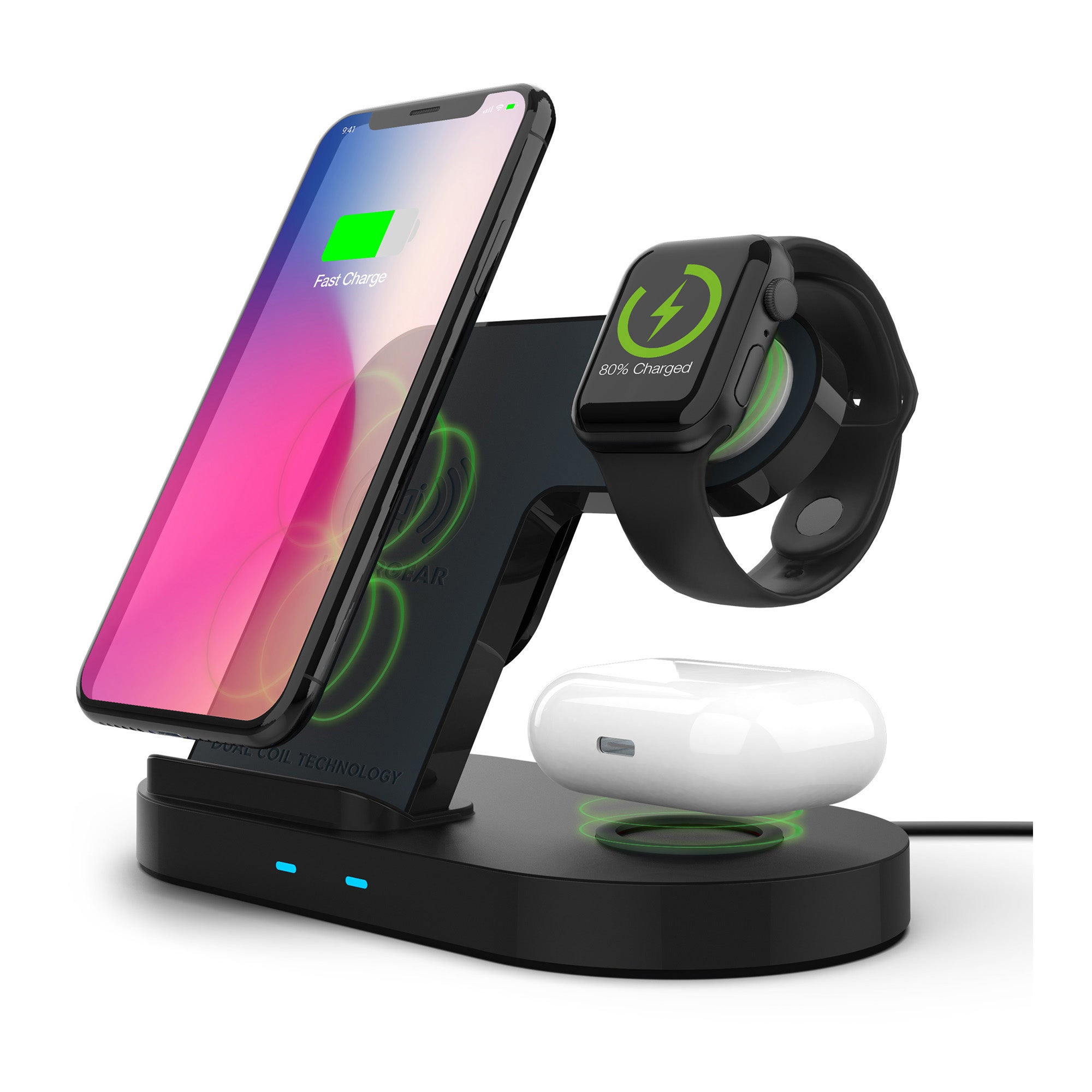 Hypergear 20W Black 3-in-1 Wireless Charging Dock for Phone, Watch & Wireless Headphones - 15-08213