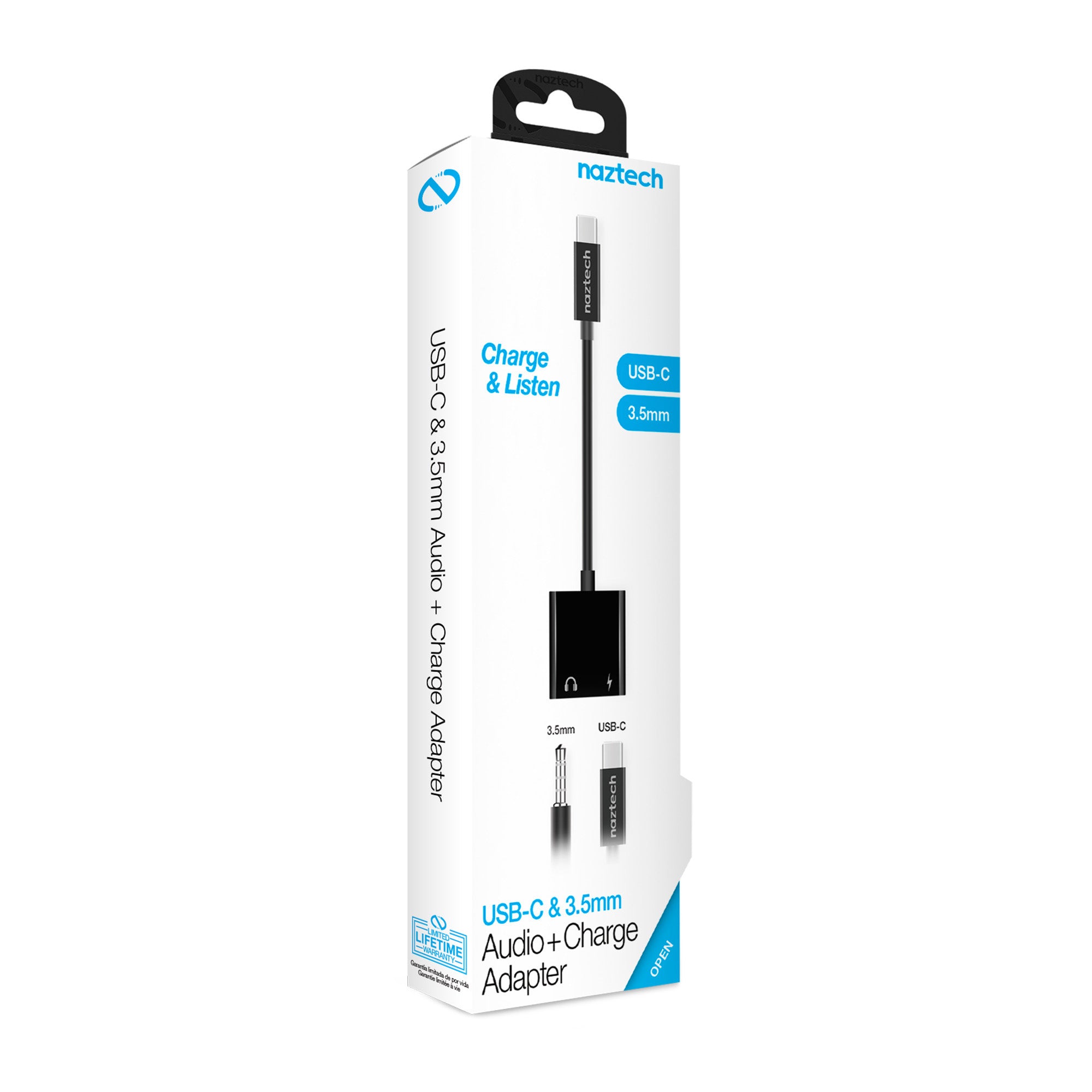 Naztech Black USB-C & 3.5mm Audio + Charge Adapter - 15-08488