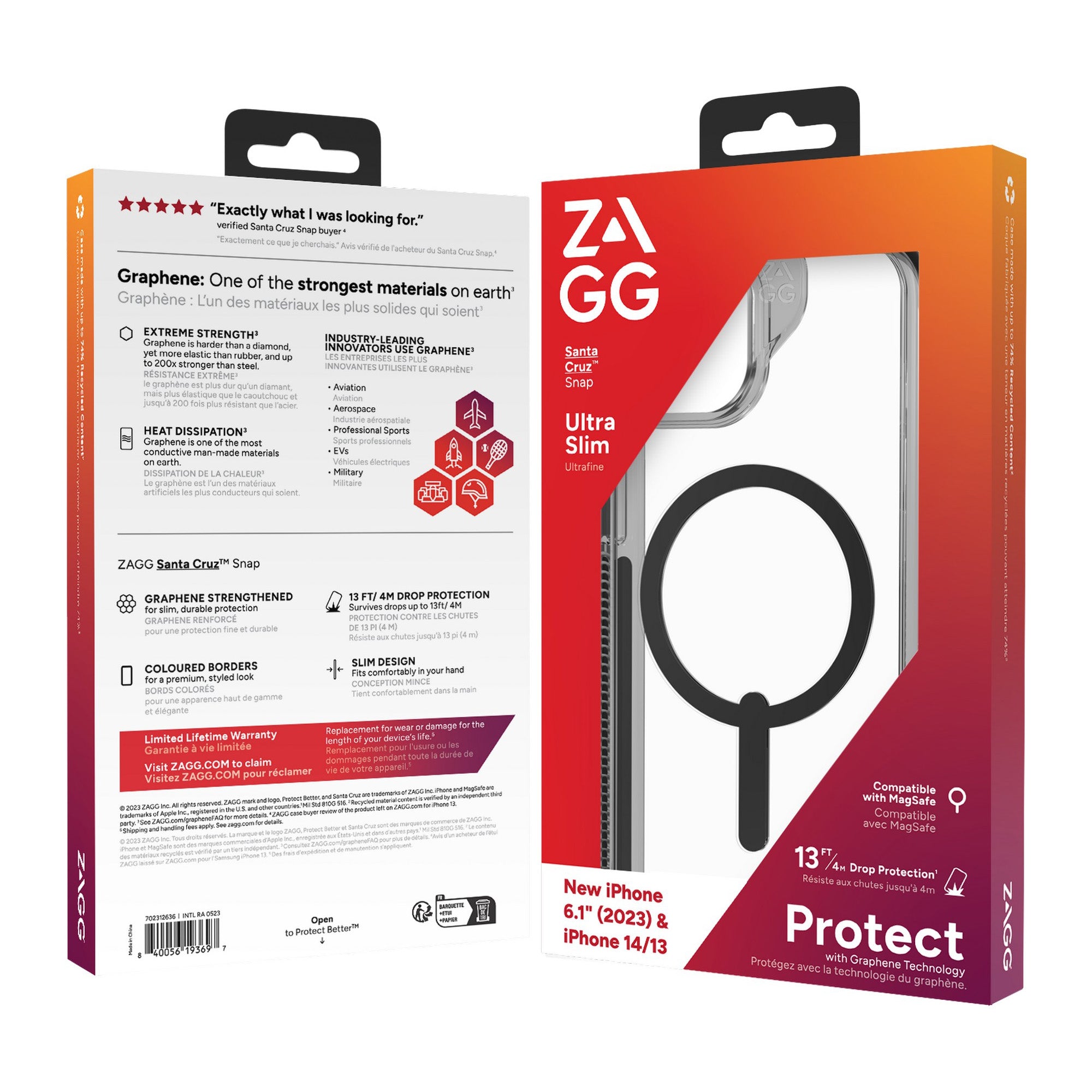 iPhone 15/14/13 ZAGG/GEAR4 Graphene Santa Cruz Snap Case - Black - 15-11623