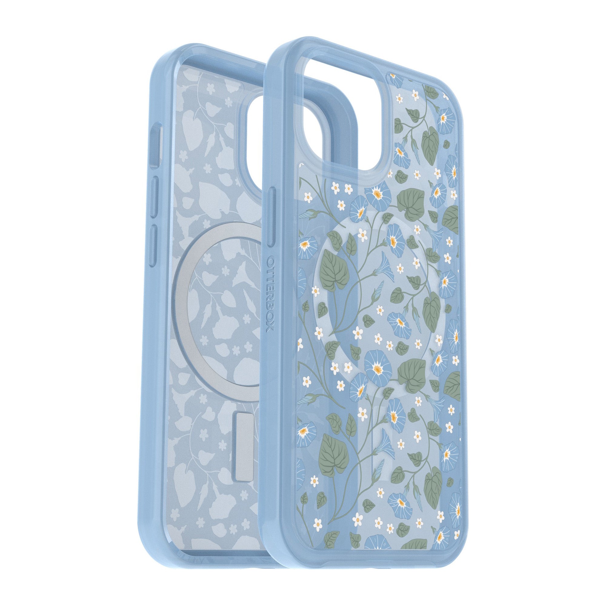 iPhone 15/14/13 Otterbox Symmetry w/ MagSafe Clear Series Case - Blue (Dawn Floral) - 15-11745