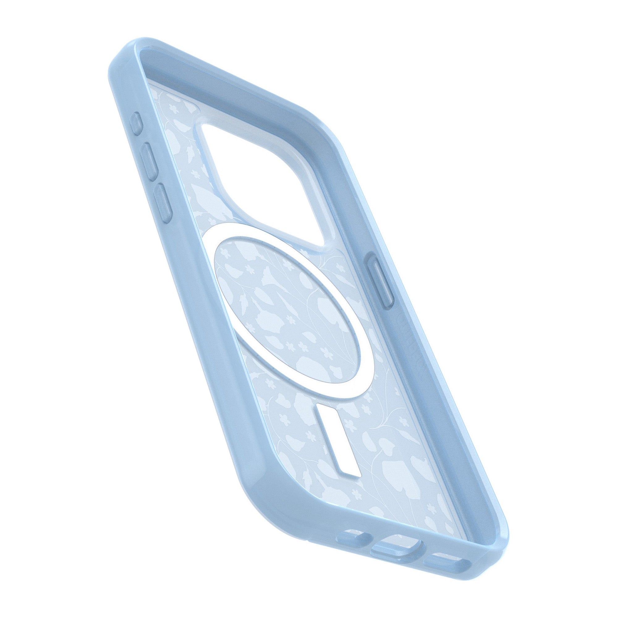 iPhone 15 Pro Otterbox Symmetry w/ MagSafe Clear Series Case - Blue (Dawn Floral) - 15-11759