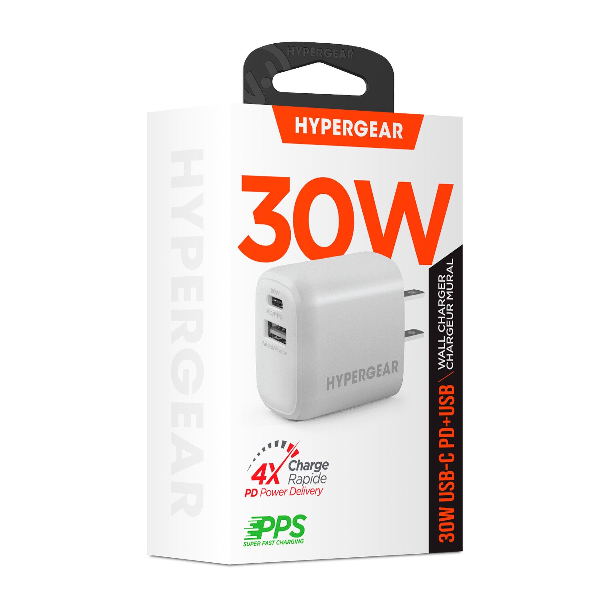 HyperGear 30W Dual Port USB-C PD 30W Max + USB-A 18W Max Wall Charger Hub - White - 15-12233