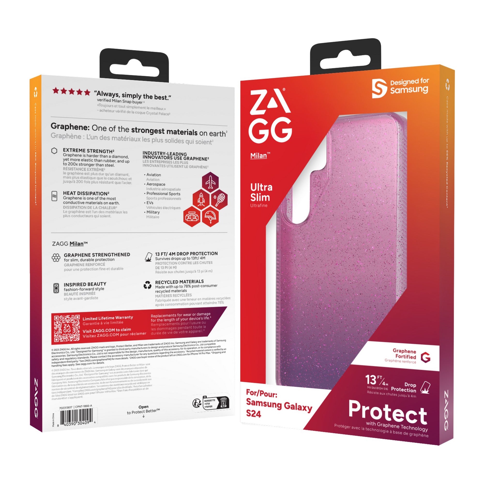 Samsung Galaxy S24 5G ZAGG Graphene Milan Case - Glitter Pink - 15-12373