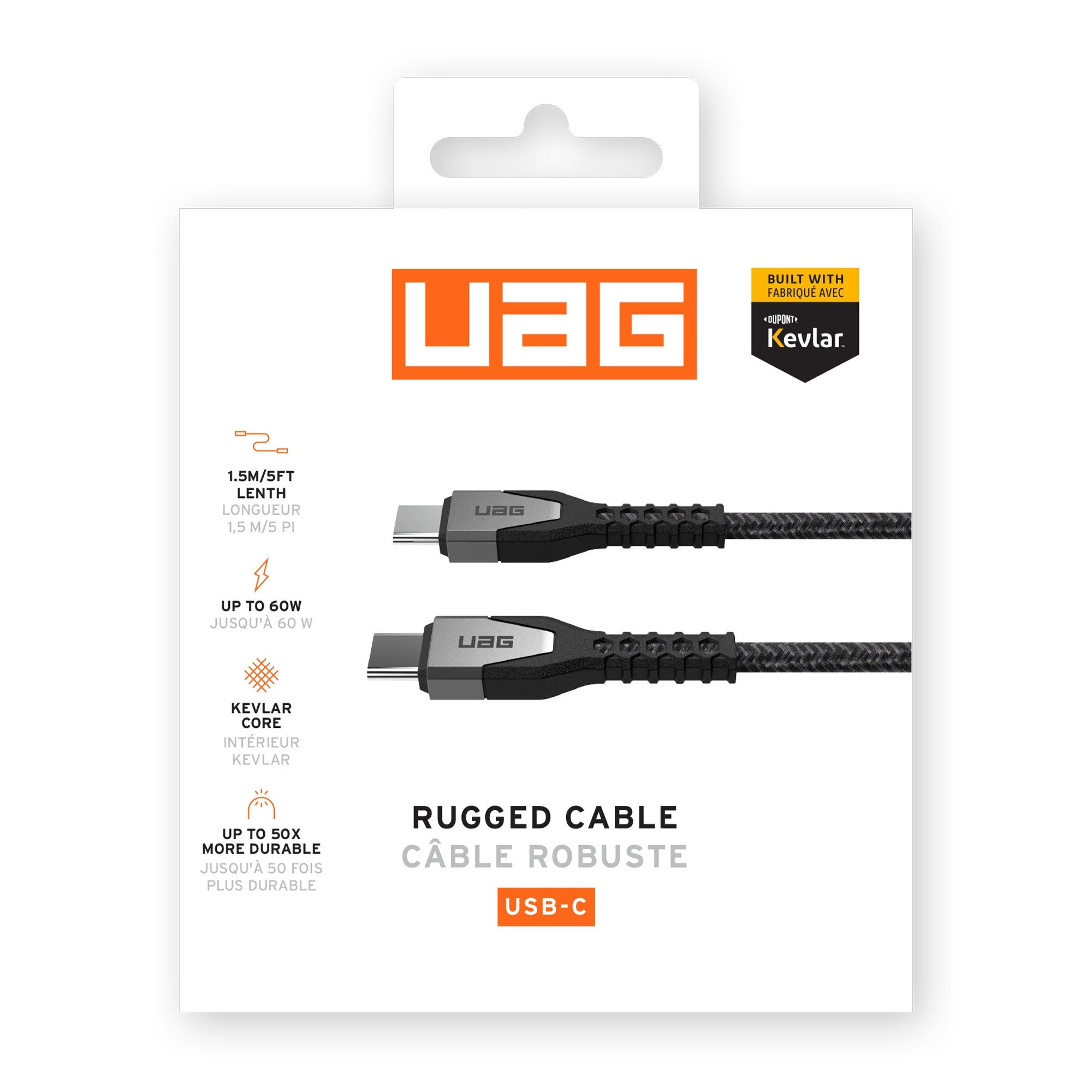 UAG 5 ft. 150cm USB-C to USB-C Kevlar Rugged Charge and Sync Cable - Black - 15-12678