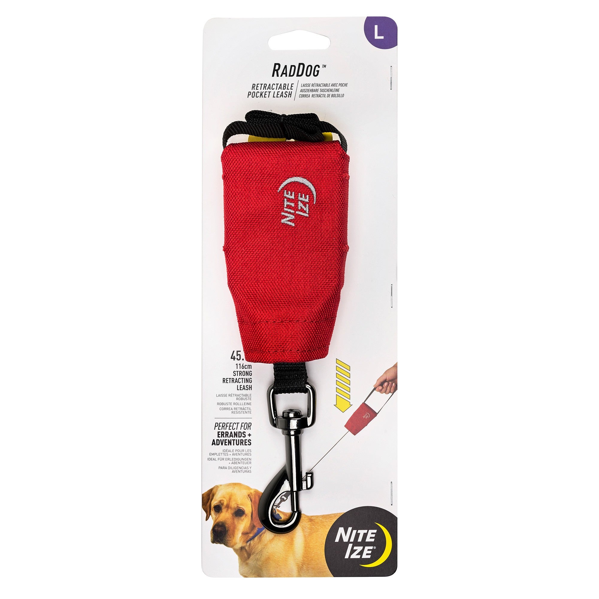 Nite Ize RadDog Retractable Pocket Leash - Large - Red - 15-12724