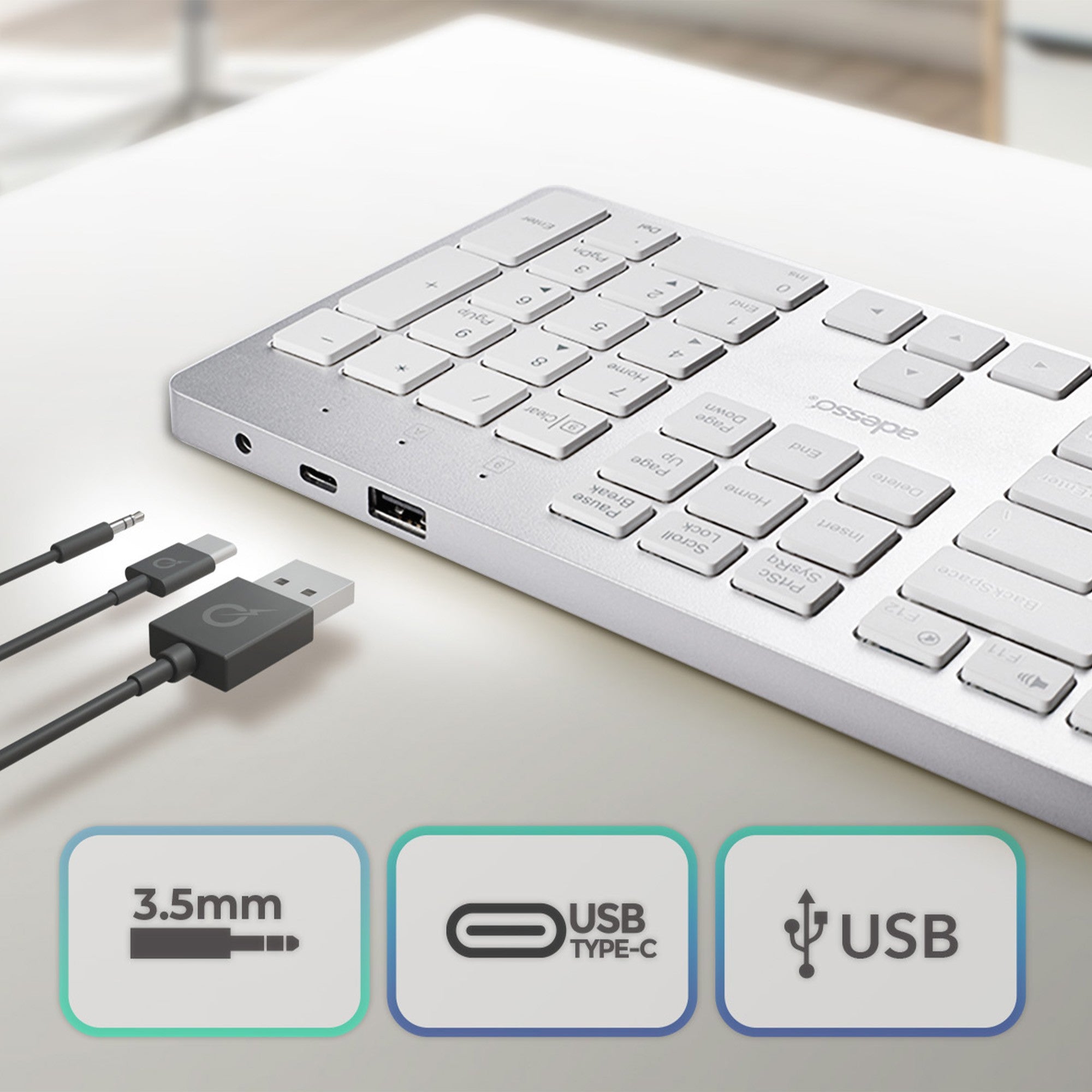 Adesso Multi-OS Scissor switch Desktop keyboard - White - 15-12856