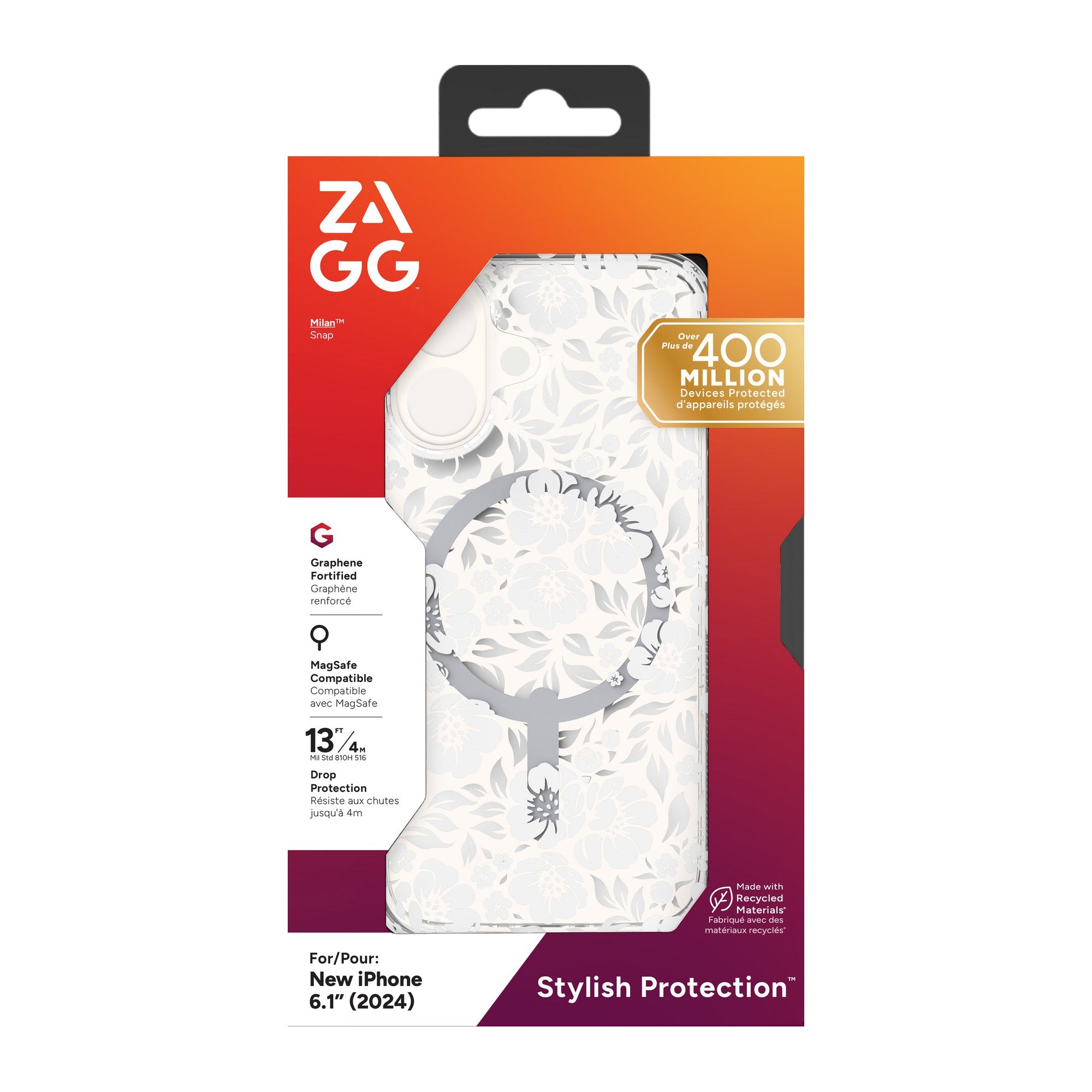 iPhone 16 ZAGG Graphene Milan Snap Case - Floral White - 15-13389