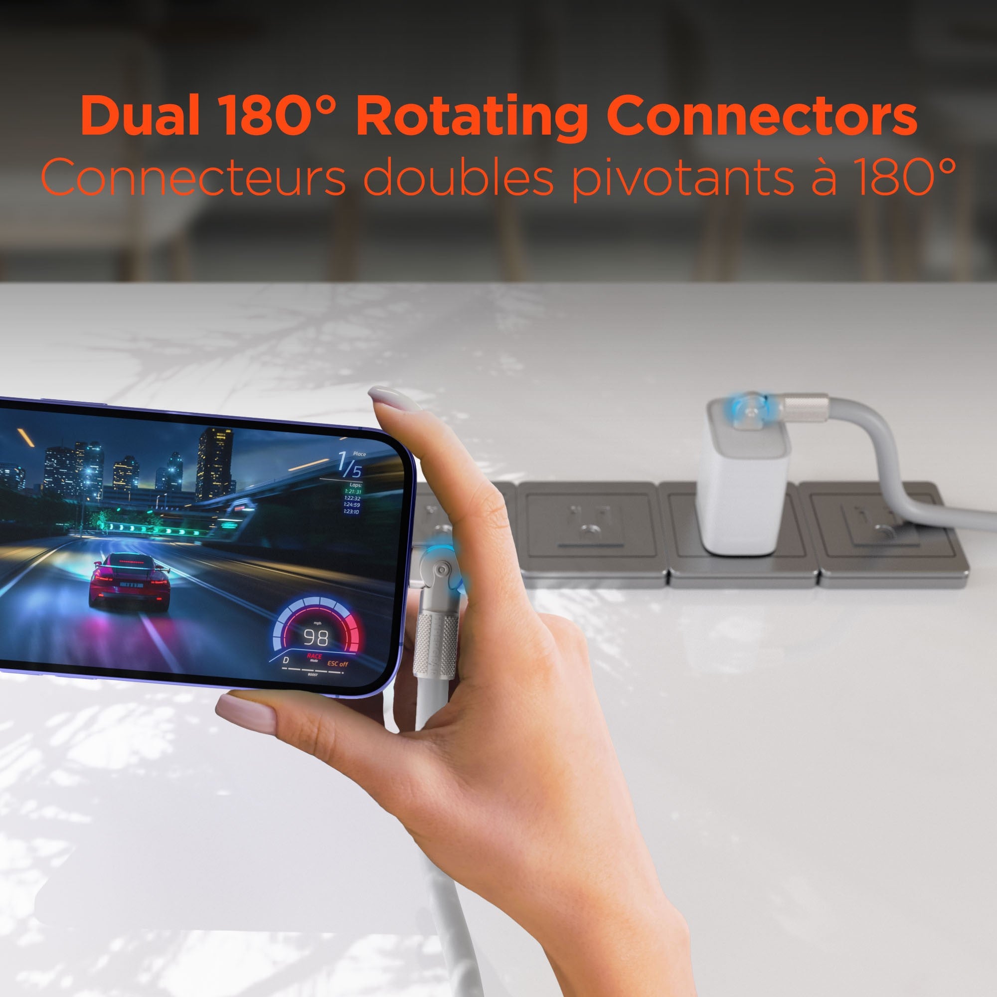 HyperGear 6 ft. 180cm USB-C to USB-C Chunky 180 Rugged Cable w/Rotating Connectors - White - 15-14296