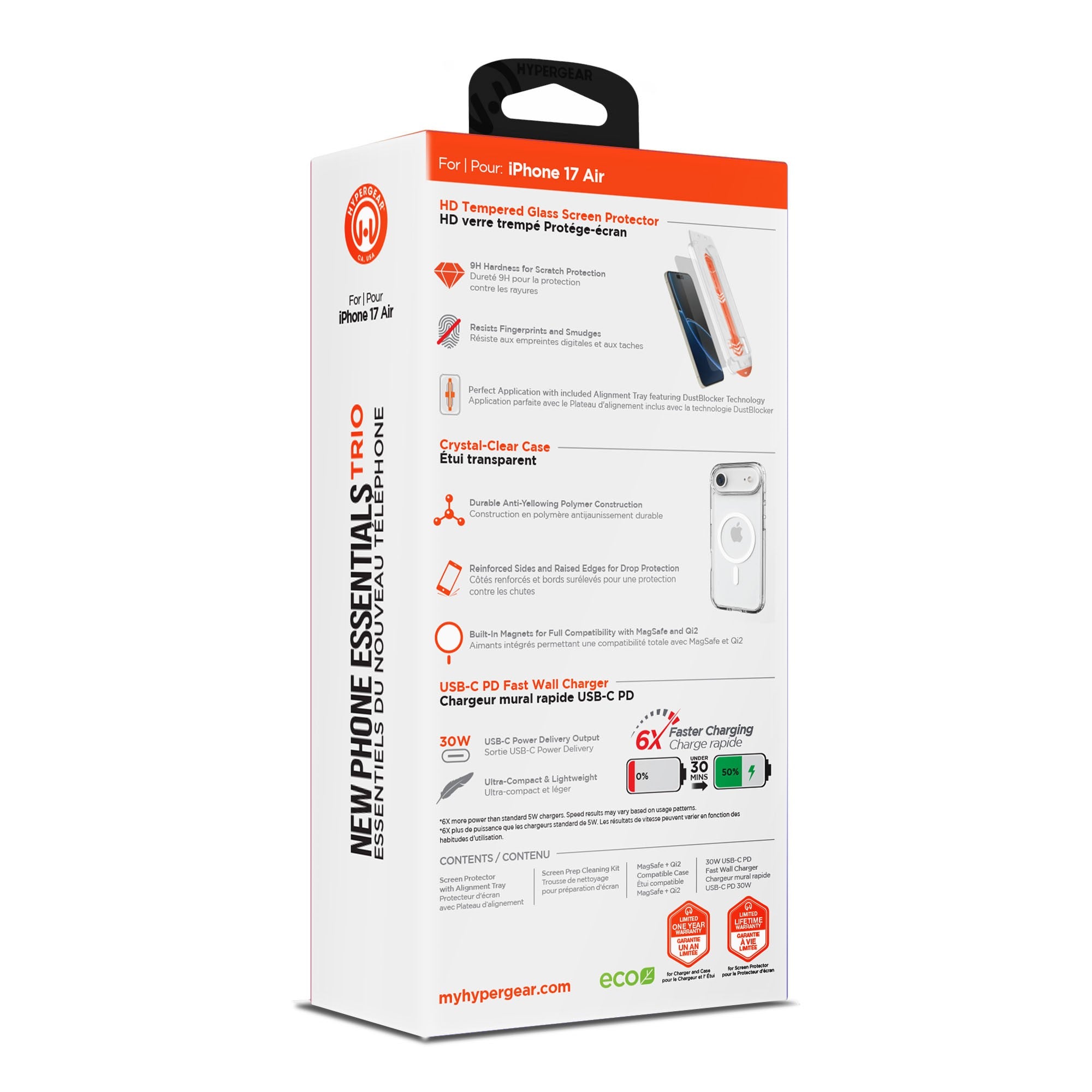 iPhone Air HyperGear Bundle - 30W Hub, Glass, Case w/ Magsafe - 15-14536