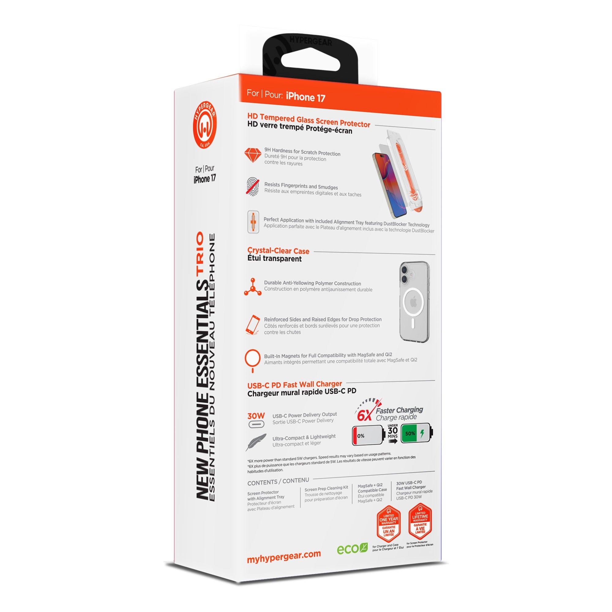 iPhone 17 HyperGear Bundle - 30W Hub, Glass, Case w/ Magsafe - 15-14539