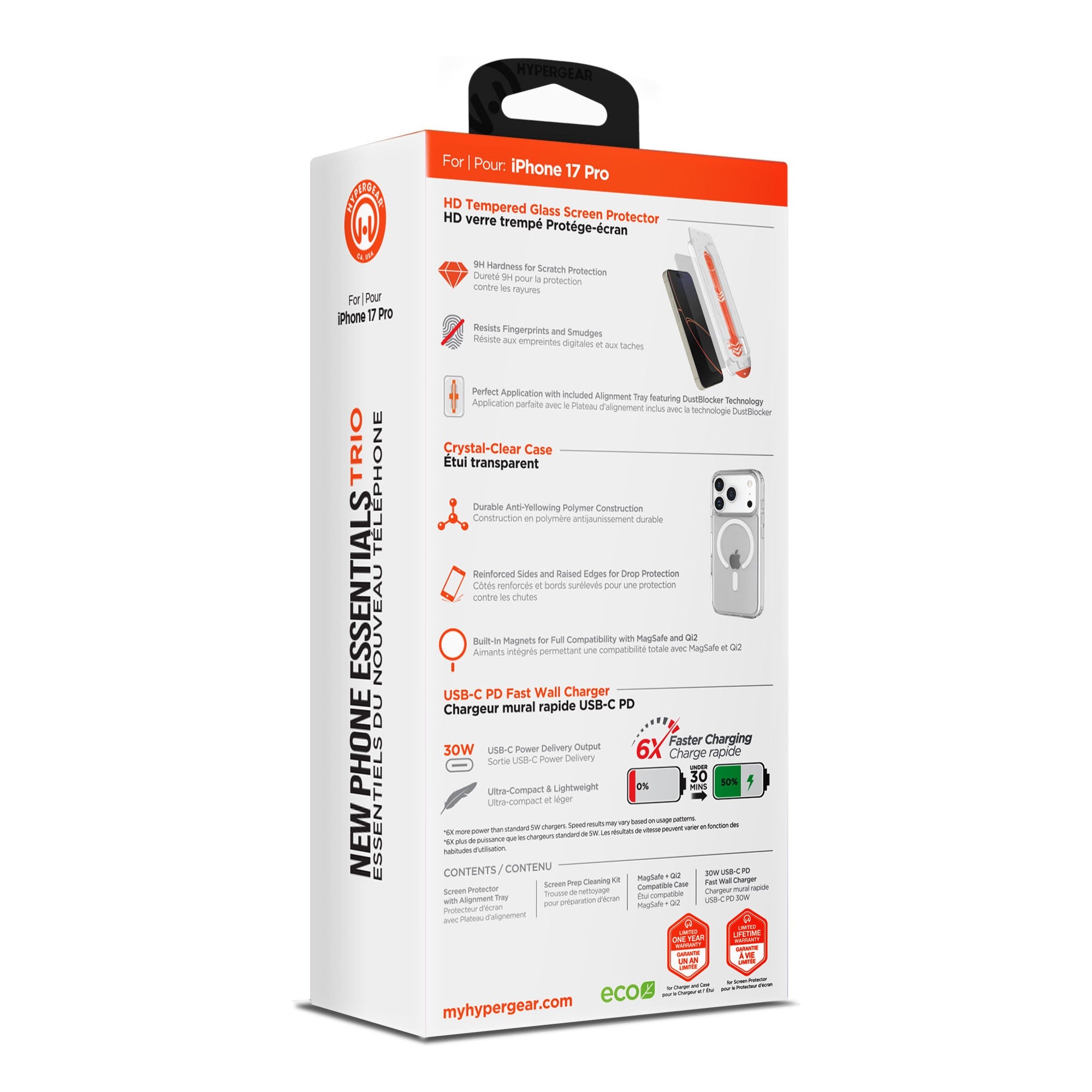 iPhone 17 Pro HyperGear Bundle - 30W Hub, Glass, Case w/ Magsafe - 15-14542