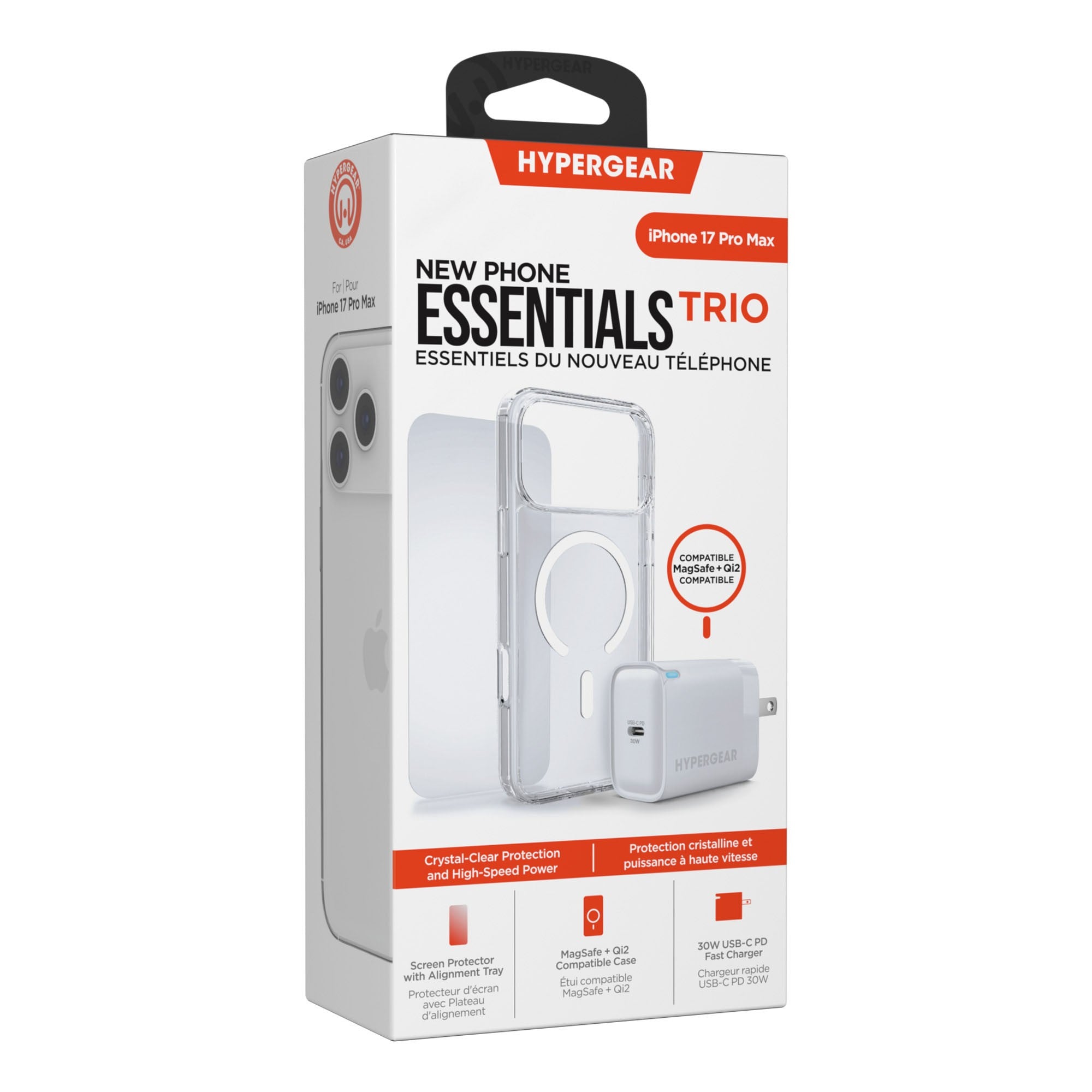 iPhone 17 Pro Max HyperGear Bundle - 30W Hub, Glass, Case w/ Magsafe - 15-14545