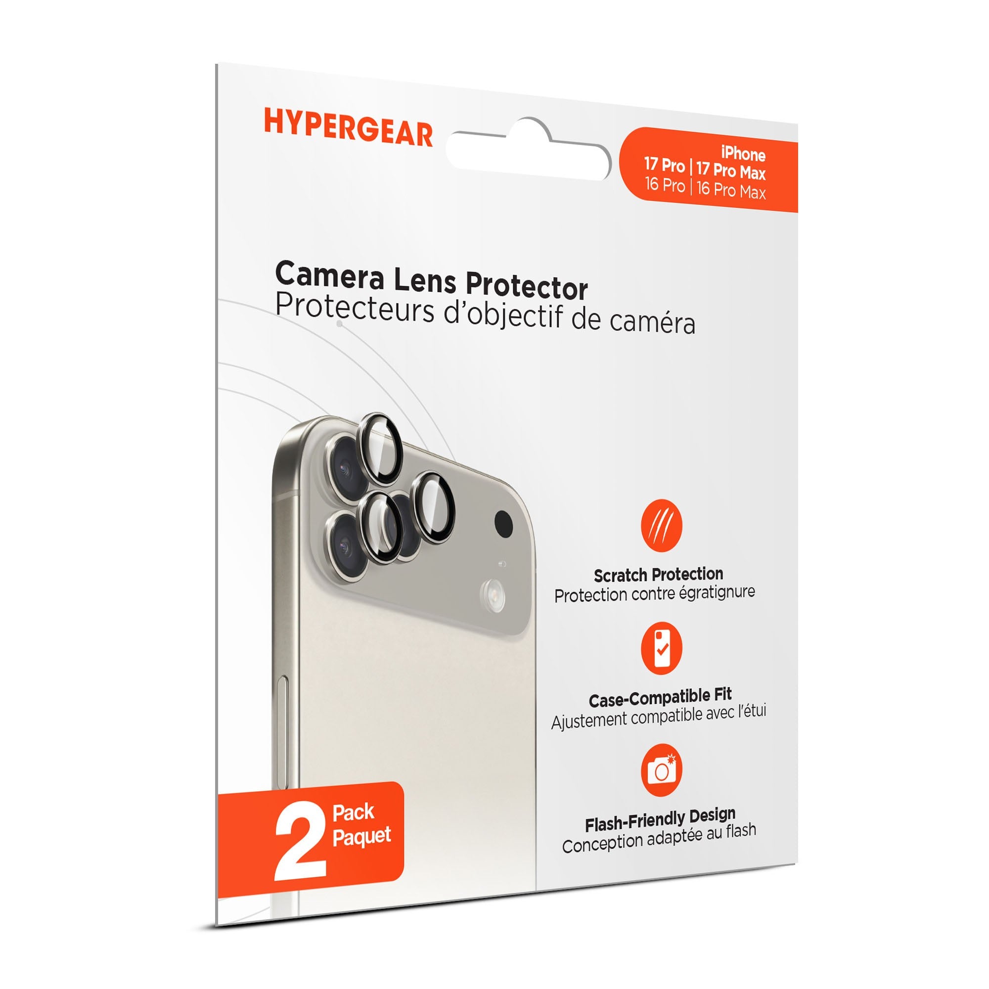 iPhone 17 Pro/Pro Max HyperGear Tempered Glass Camera Rings Lens Protection - 2 Pack - 15-14546