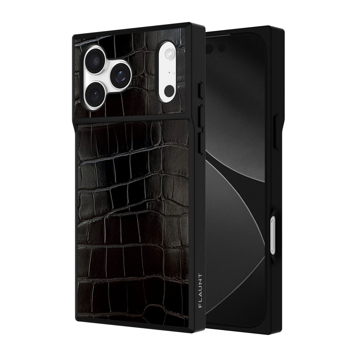 iPhone 18 Pro Max/17 Pro Max FLAUNT Square Faux Leather MagSafe Case - Black Crocodile - 15-14628