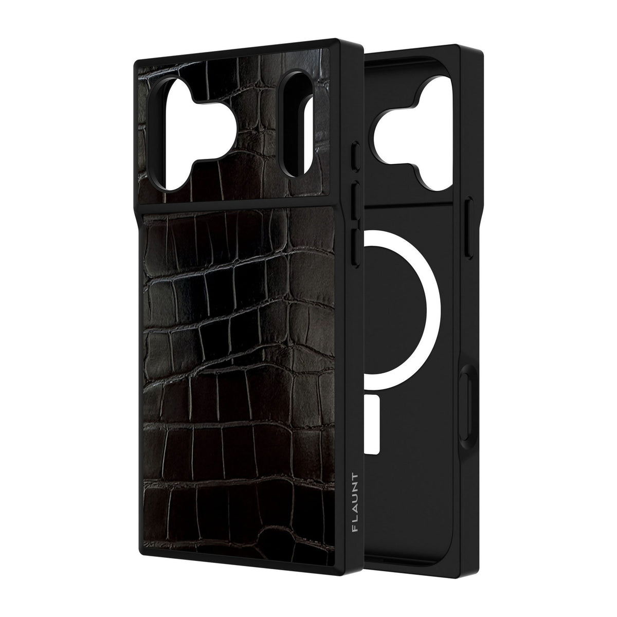 iPhone 18 Pro Max/17 Pro Max FLAUNT Square Faux Leather MagSafe Case - Black Crocodile - 15-14628