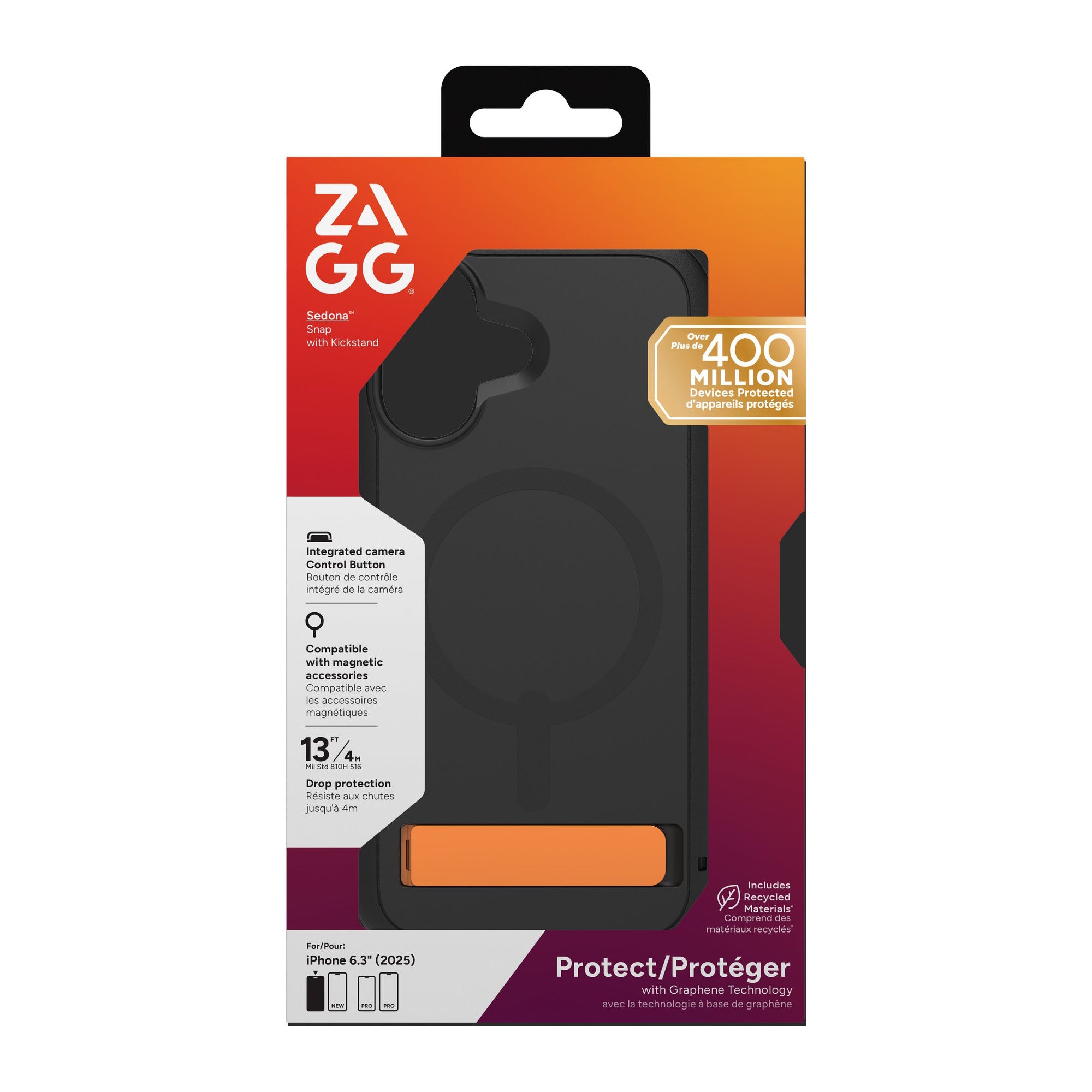 iPhone 17 ZAGG Graphene Sedona Snap Kickstand Case - Flood Black/Orange - 15-14678