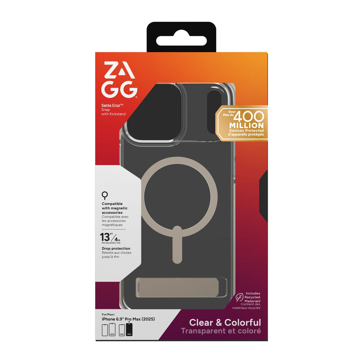 iPhone 18 Pro Max/17 Pro Max ZAGG Graphene Santa Cruz Snap Kickstand Case - Titanium - 15-14749