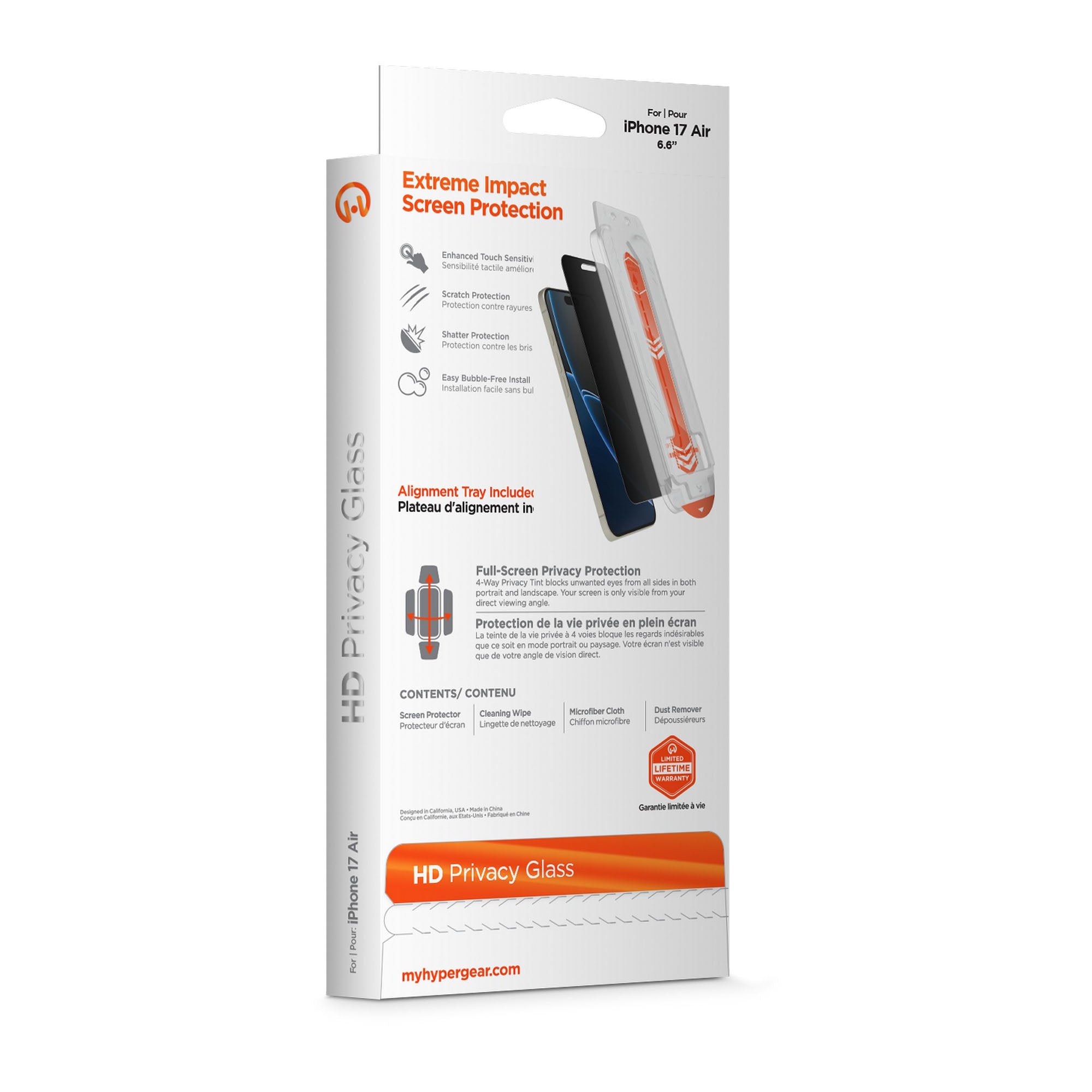 iPhone Air HyperGear 4-way Privacy Glass Screen Protector w/Dust-Free Install Tray - 15-14886