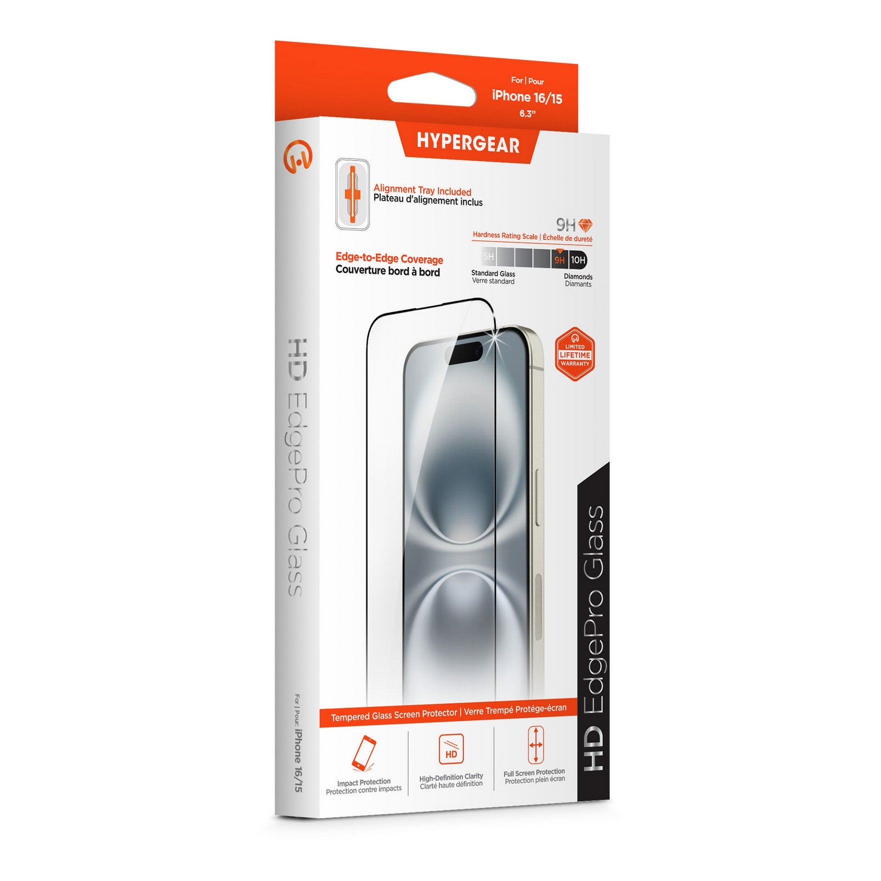 iPhone 16/15 HyperGear Edge-to-Edge Glass Screen Protector w/Dust-Free Install Tray - 15-15057