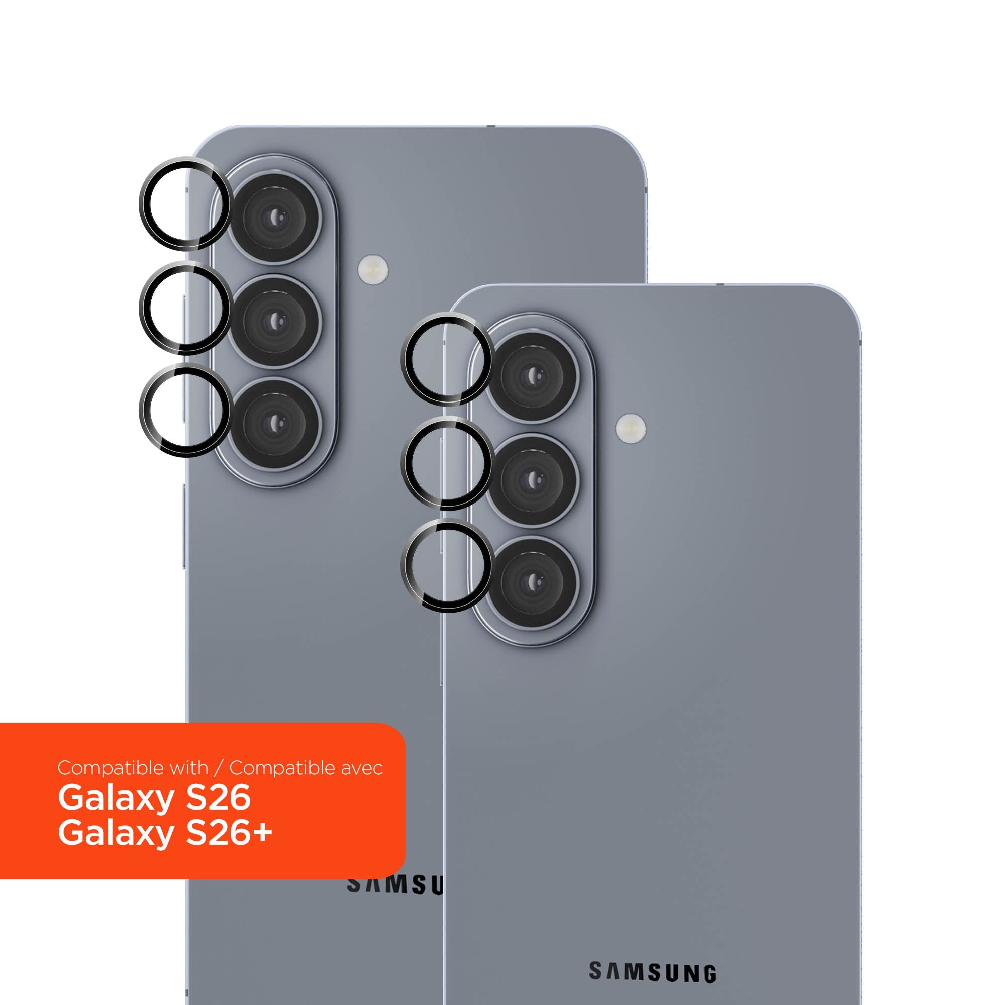 Samsung Galaxy S26/S26+ HyperGear Tempered Glass Camera Rings Lens Protection - 2 Pack - 15-15344