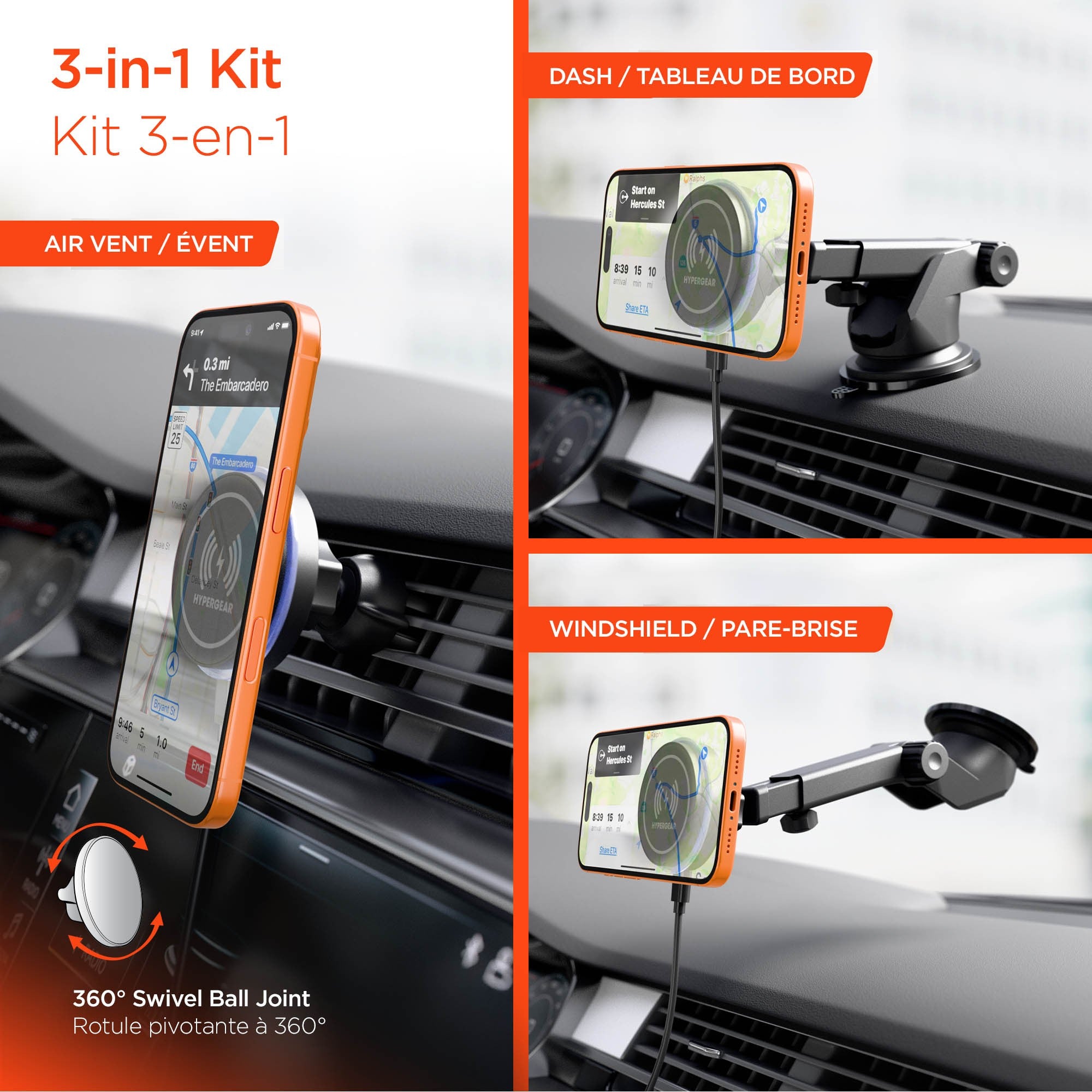 HyperGear MaxCharge Wireless Charging Vehicle Mount Kit Compatible w/MagSafe - 15-15425