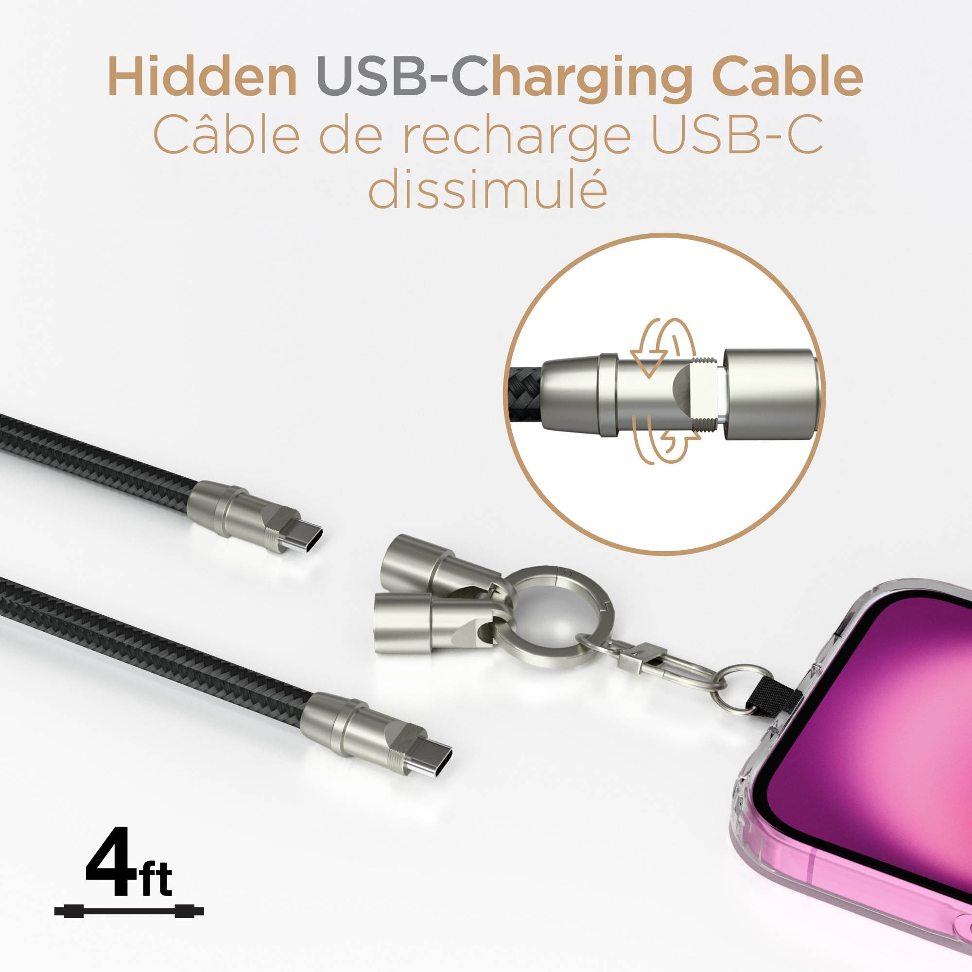 HyperGear TECHcessories Universal Crossbody Phone Strap and USB-C Charging Cable - Black - 15-15454