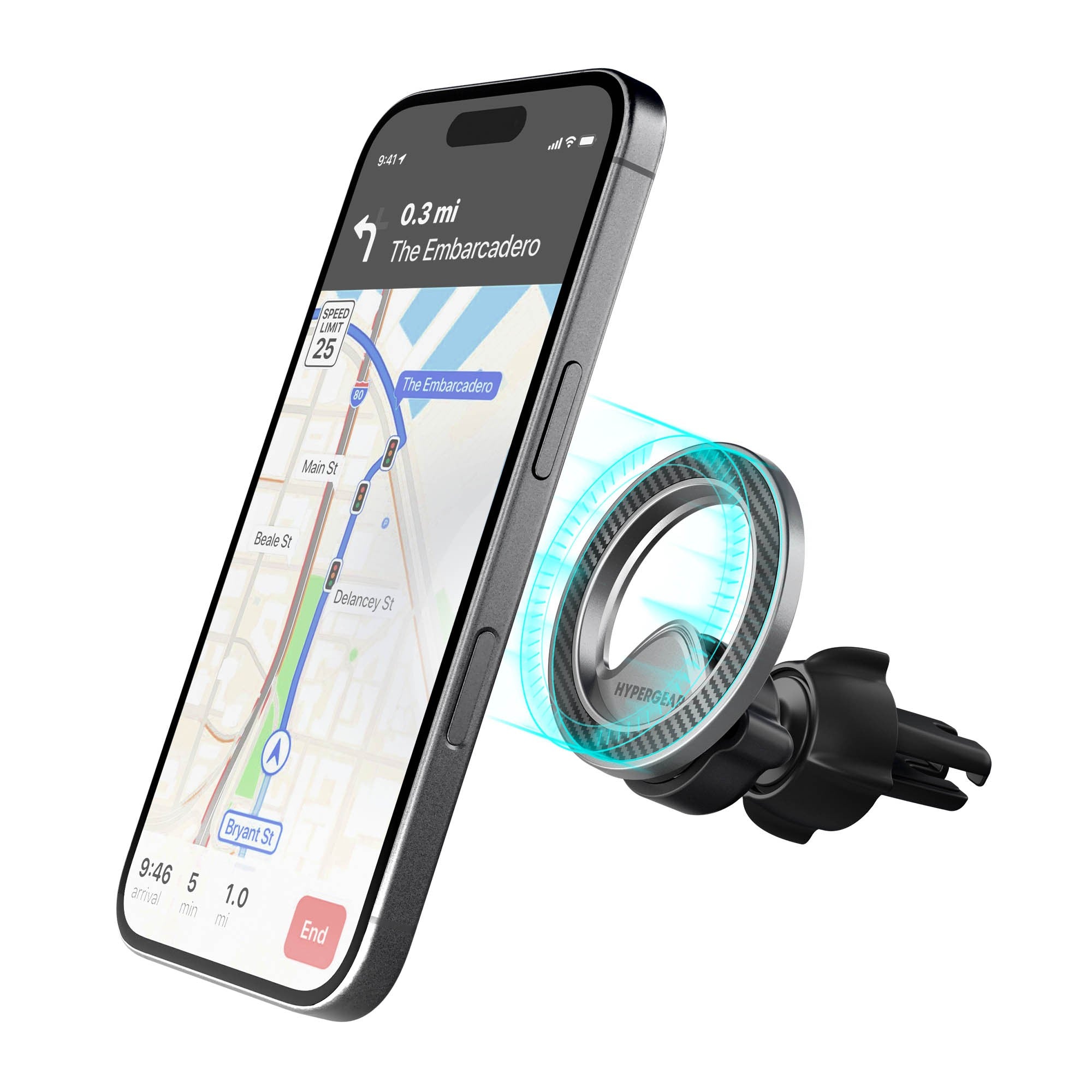 HyperGear Mag Grip Pro Magnetic Phone Mount w/Vent Clip Base - 15-15466