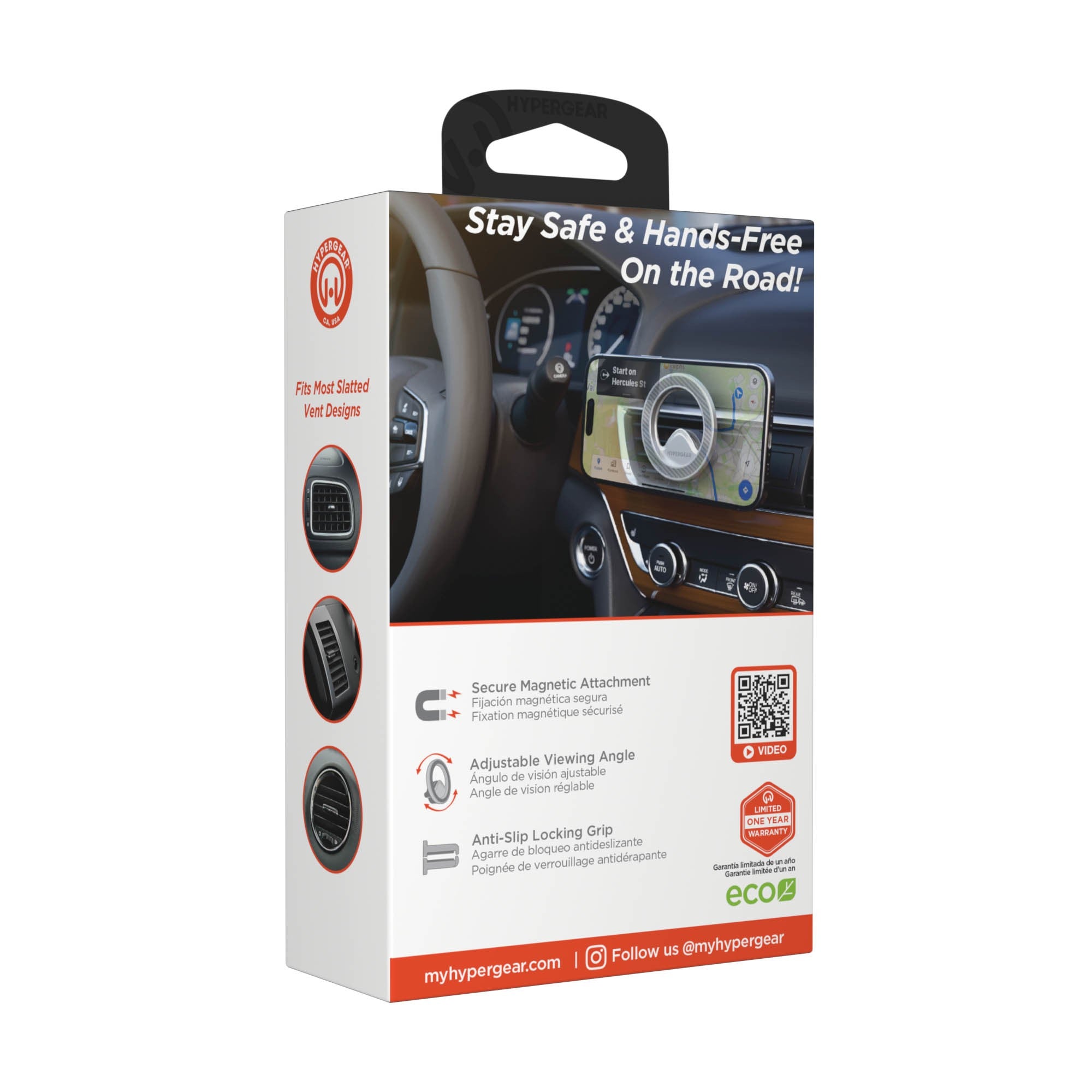HyperGear Mag Grip Pro Magnetic Phone Mount w/Vent Clip Base - 15-15466