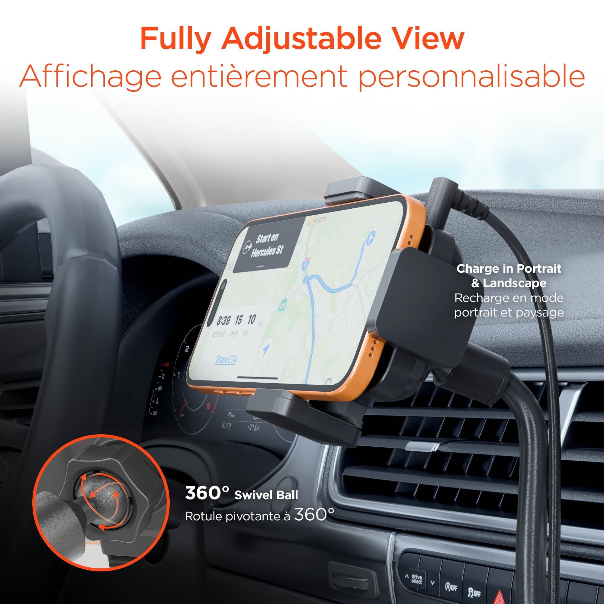 HyperGear EZ Grip 15W Wireless Fast Charging Cup Holder Phone Mount - Black - 15-15759