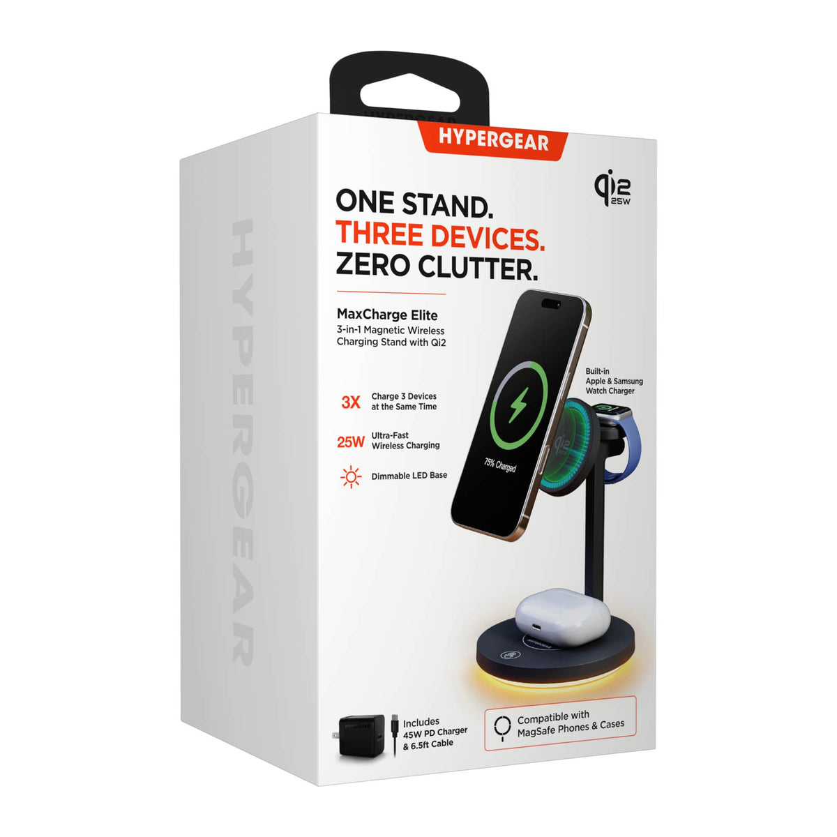 Hypergear MaxCharge Elite 3in1 Qi2.2 25W Wireless Charging Stand Compatible w/ Apple Watch + Android - 15-15900