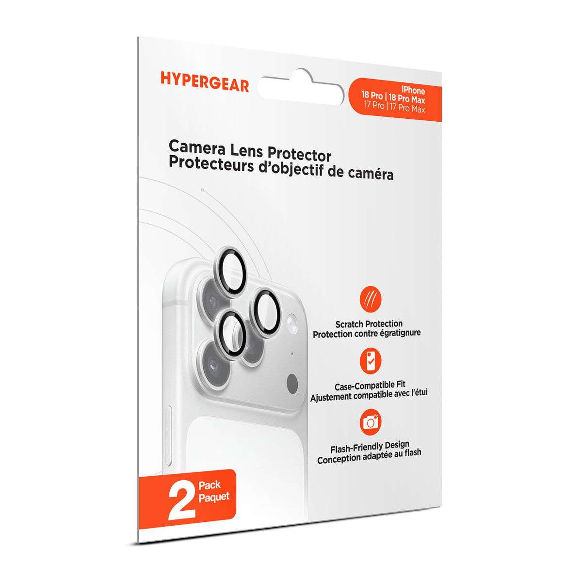 iPhone 18 Pro/18 Pro Max HyperGear Tempered Glass Camera Rings Lens Protection - 2 Pack - 15-16303