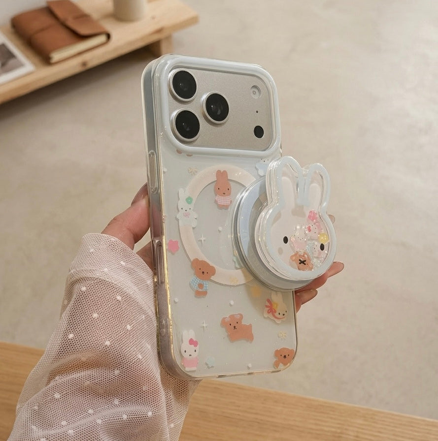 iPhone Light Blue Bunny Magsafe Case with Popgrip
