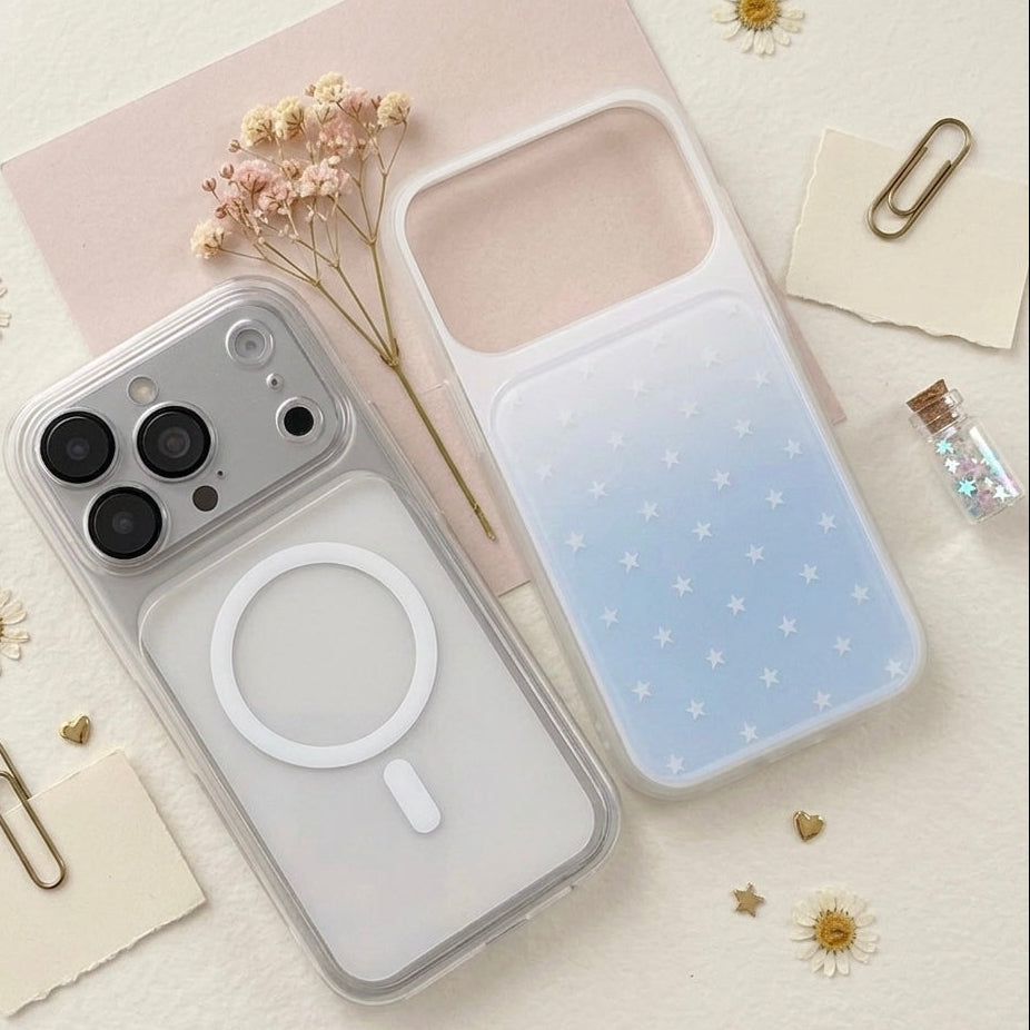 iPhone Gradient Blue and White Starry with Camera Frame Case