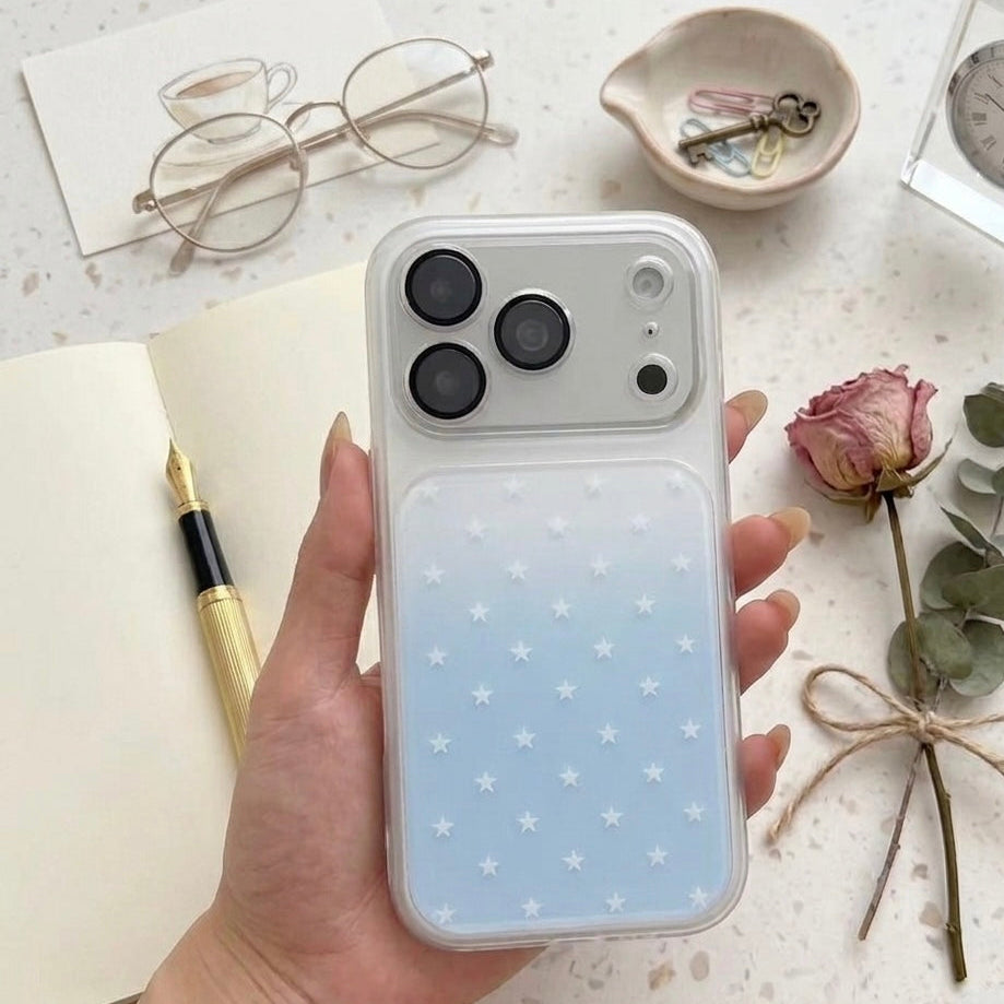 iPhone Gradient Blue and White Starry with Camera Frame Case