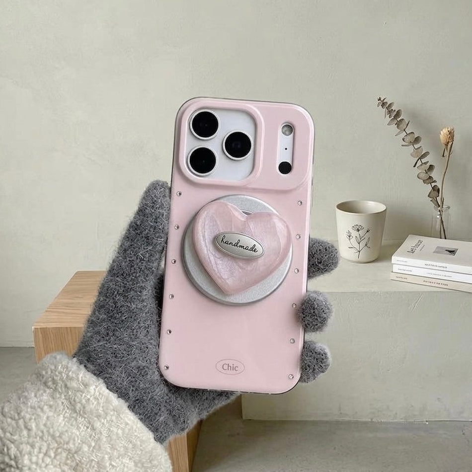 iPhone Pink Little Diamond Magsafe Case with Heart Popgrip