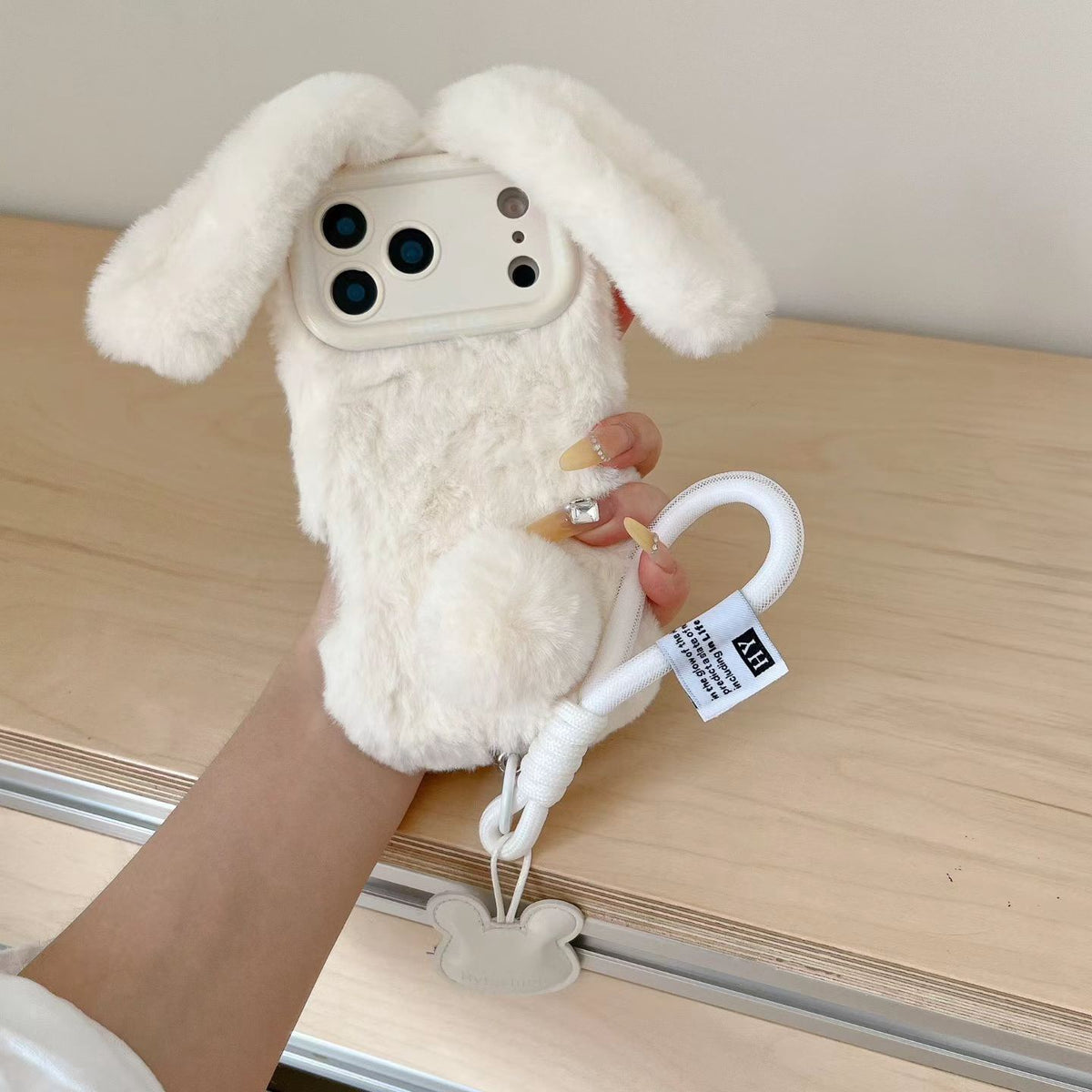 iPhone Fluffy Bunny Case with Hand Strap