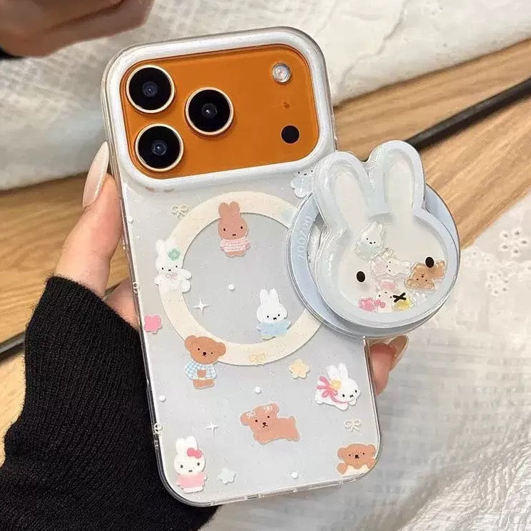iPhone Light Blue Bunny Magsafe Case with Popgrip