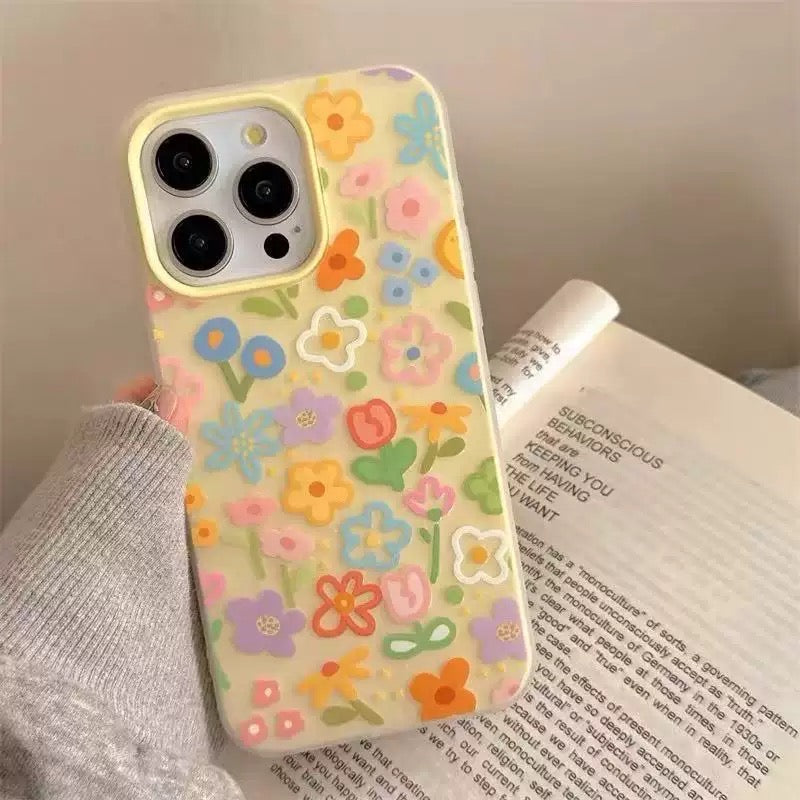 iPhone Colorful Flowers Yellow Base Case