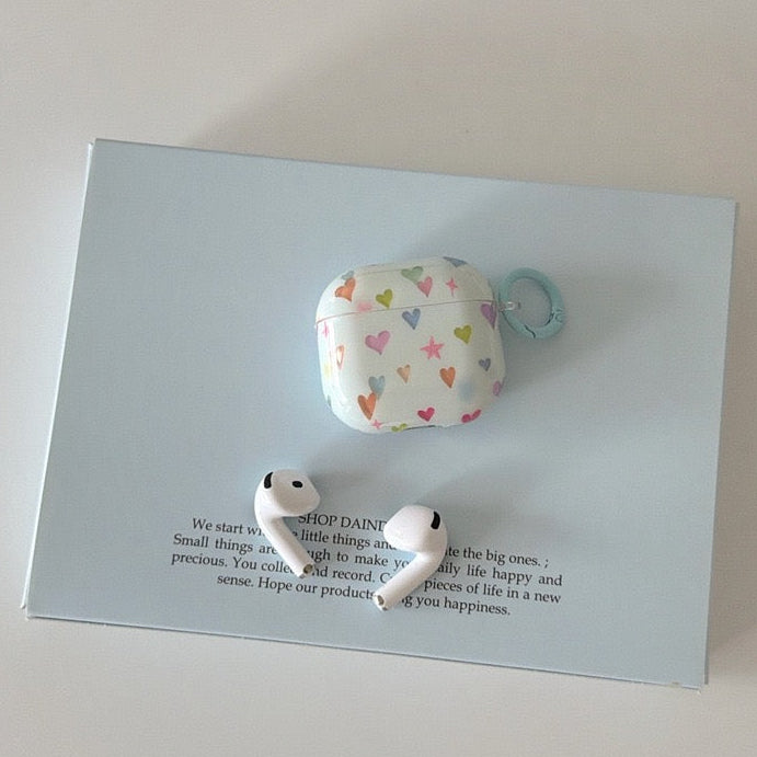 AirPods Blue Case with Colorful Heart Pattern
