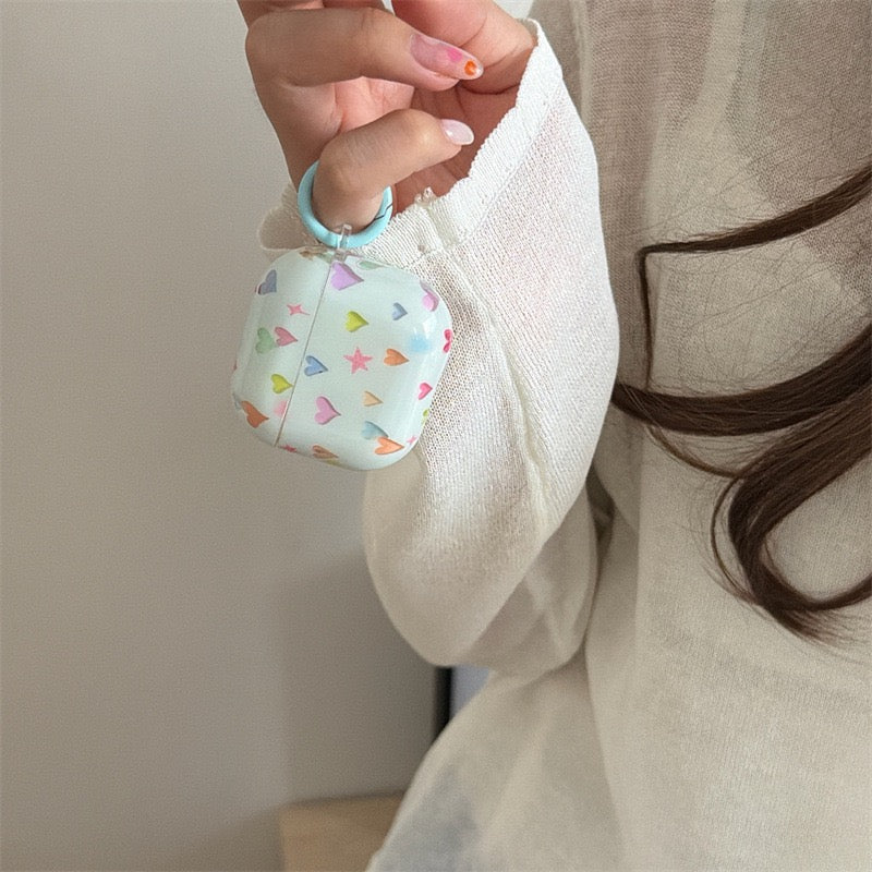 AirPods Blue Case with Colorful Heart Pattern