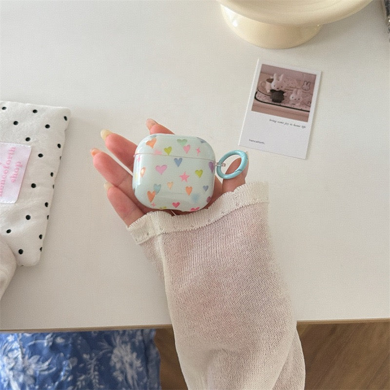 AirPods Blue Case with Colorful Heart Pattern