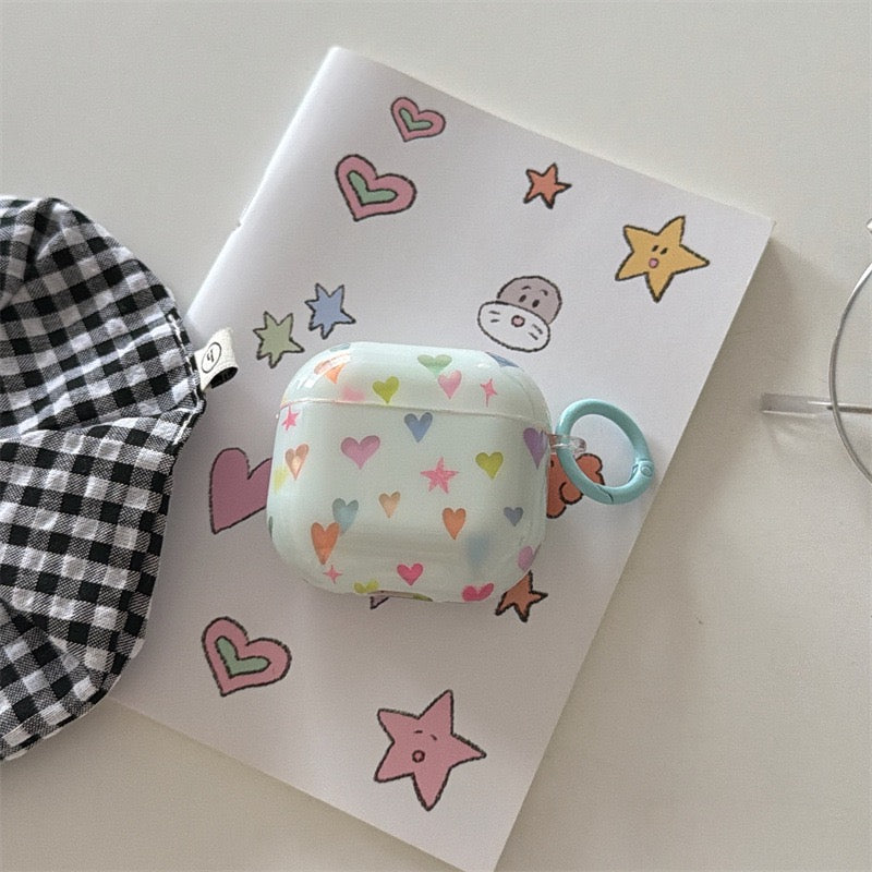 AirPods Blue Case with Colorful Heart Pattern
