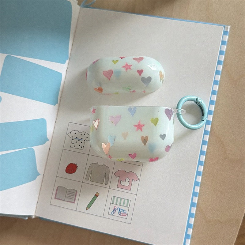 AirPods Blue Case with Colorful Heart Pattern